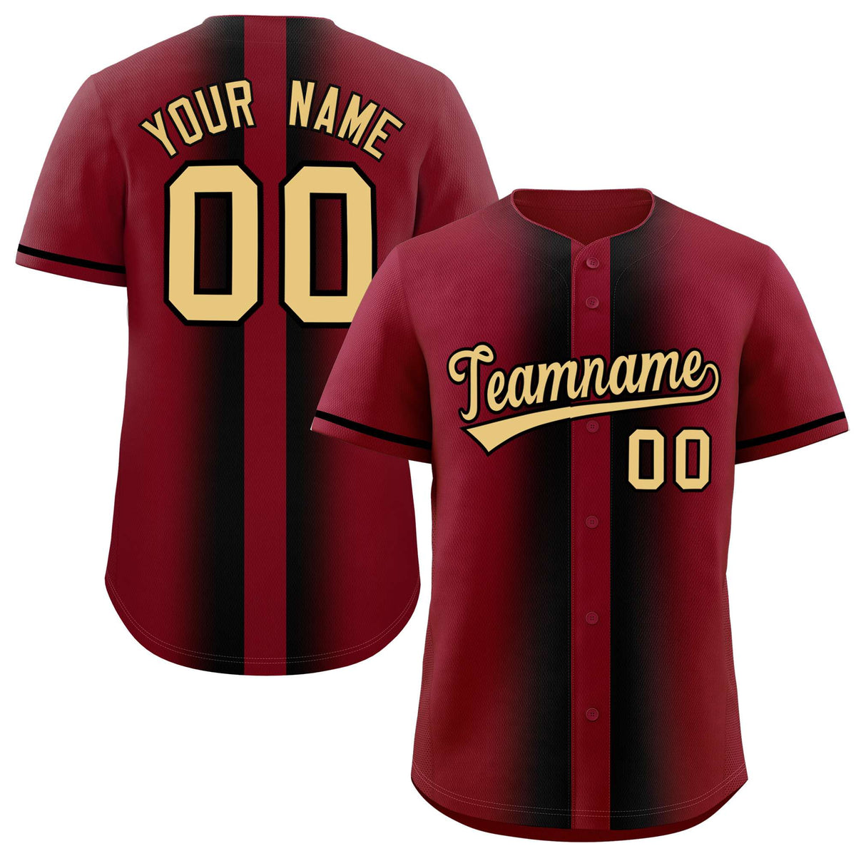 Custom Crimson Black Lapel Gradient Fashion Authentic Baseball Jersey| KXKSHOP