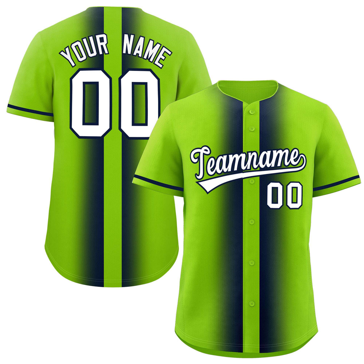 Custom Neon Green Navy Lapel Gradient Fashion Authentic Baseball Jersey| KXKSHOP