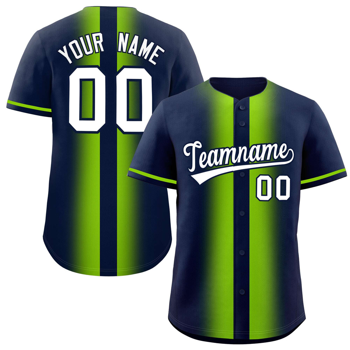 Custom Navy Neon Green Lapel Gradient Fashion Authentic Baseball Jersey| KXKSHOP