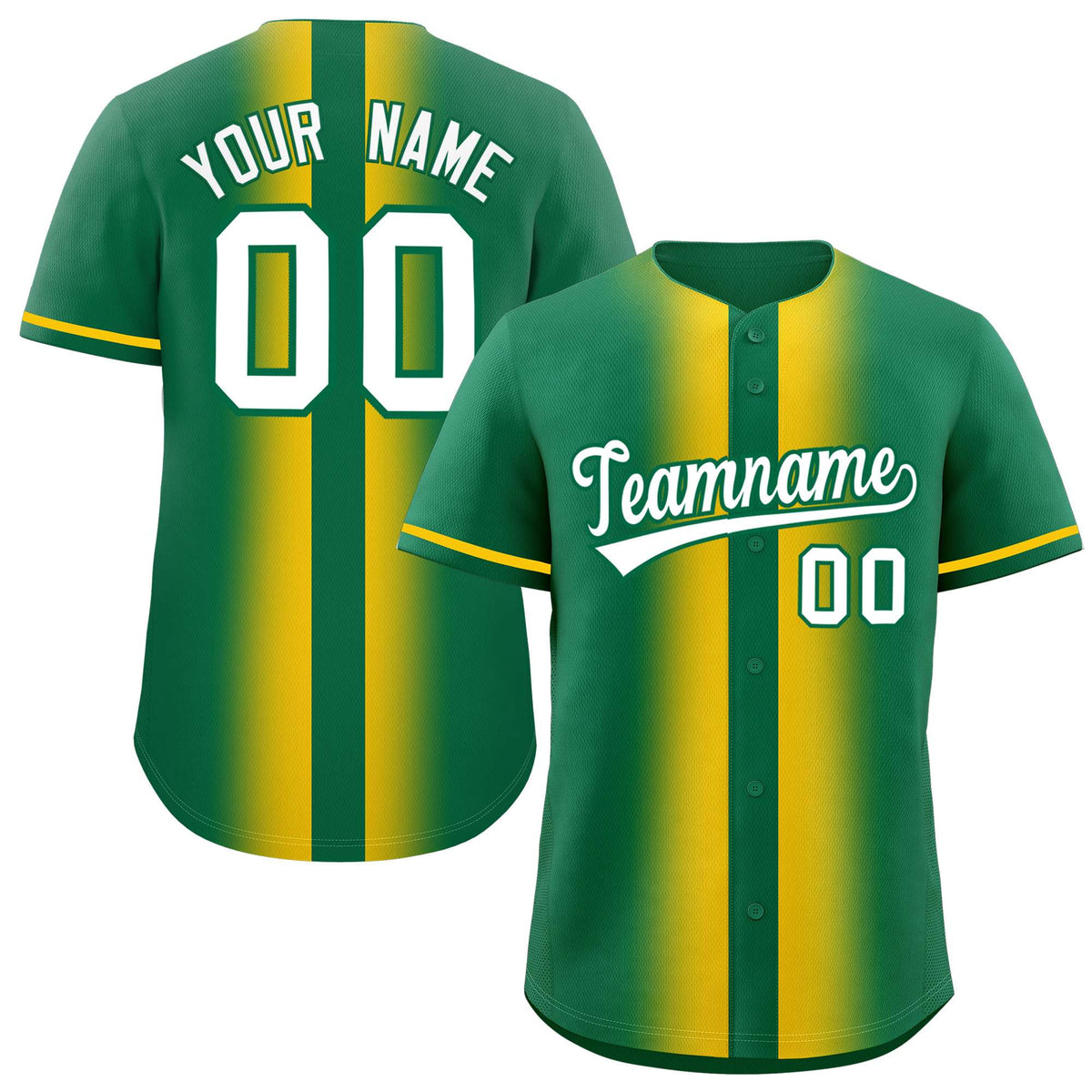 Custom Kelly Green Gold Lapel Gradient Fashion Authentic Baseball Jersey| KXKSHOP
