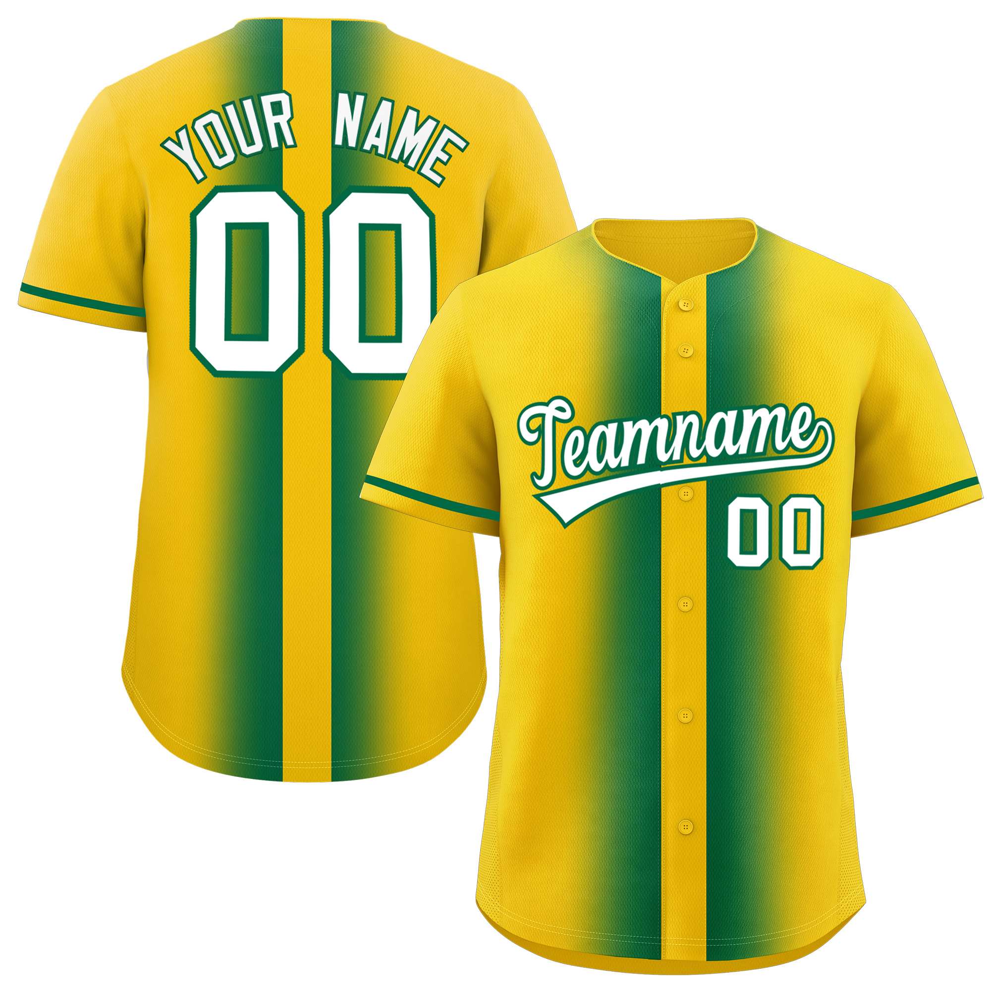Custom Gold Kelly Green Lapel Gradient Fashion Authentic Baseball Jersey| KXKSHOP