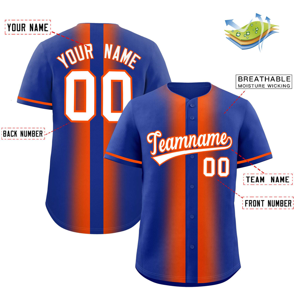 Custom Royal Orange Lapel Gradient Fashion Authentic Baseball Jersey| KXKSHOP