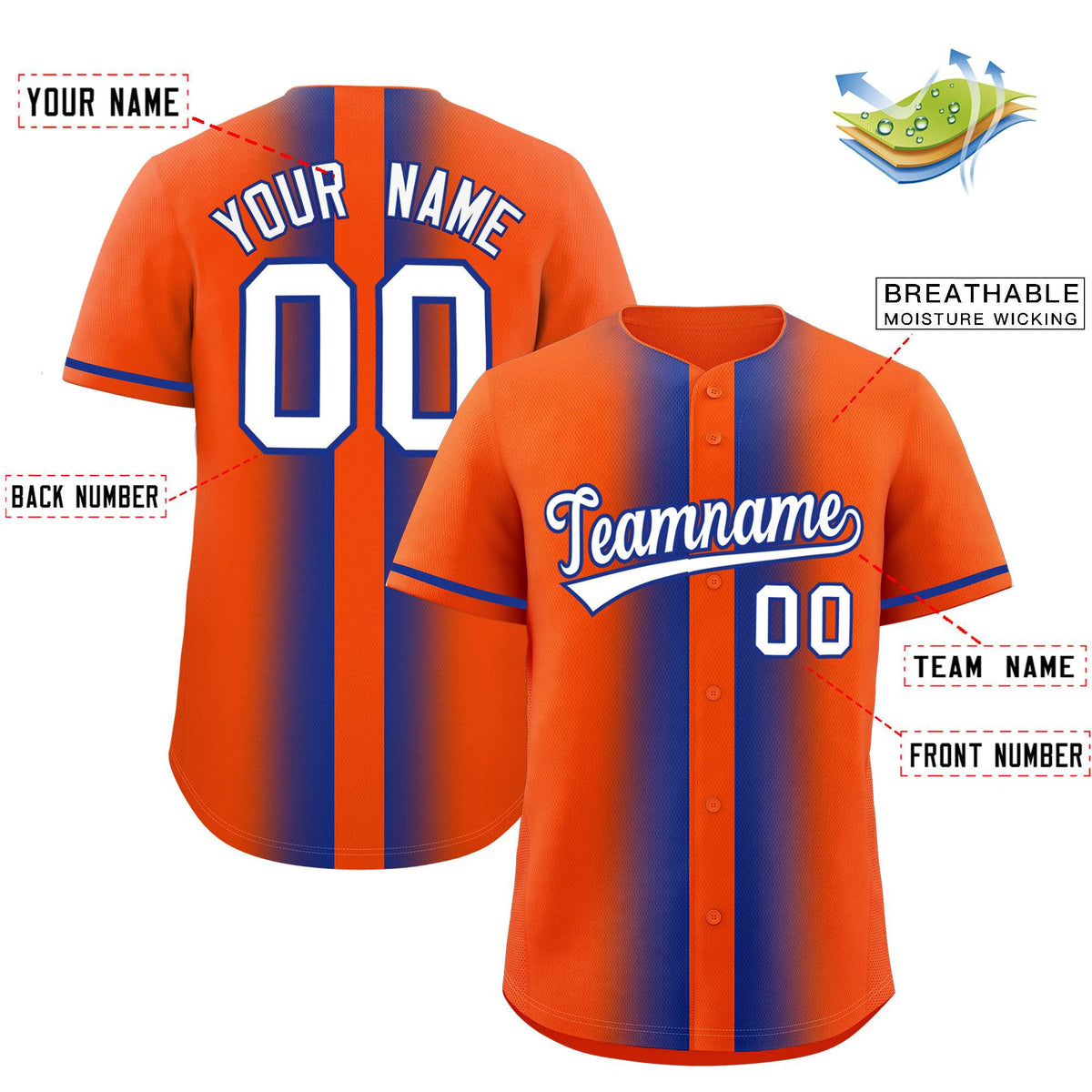 Custom Orange Royal Lapel Gradient Fashion Authentic Baseball Jersey| KXKSHOP