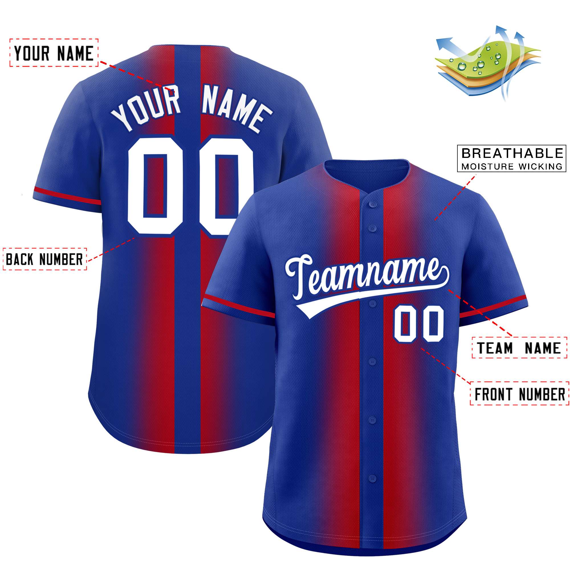 Custom Royal Red Lapel Gradient Fashion Authentic Baseball Jersey| KXKSHOP
