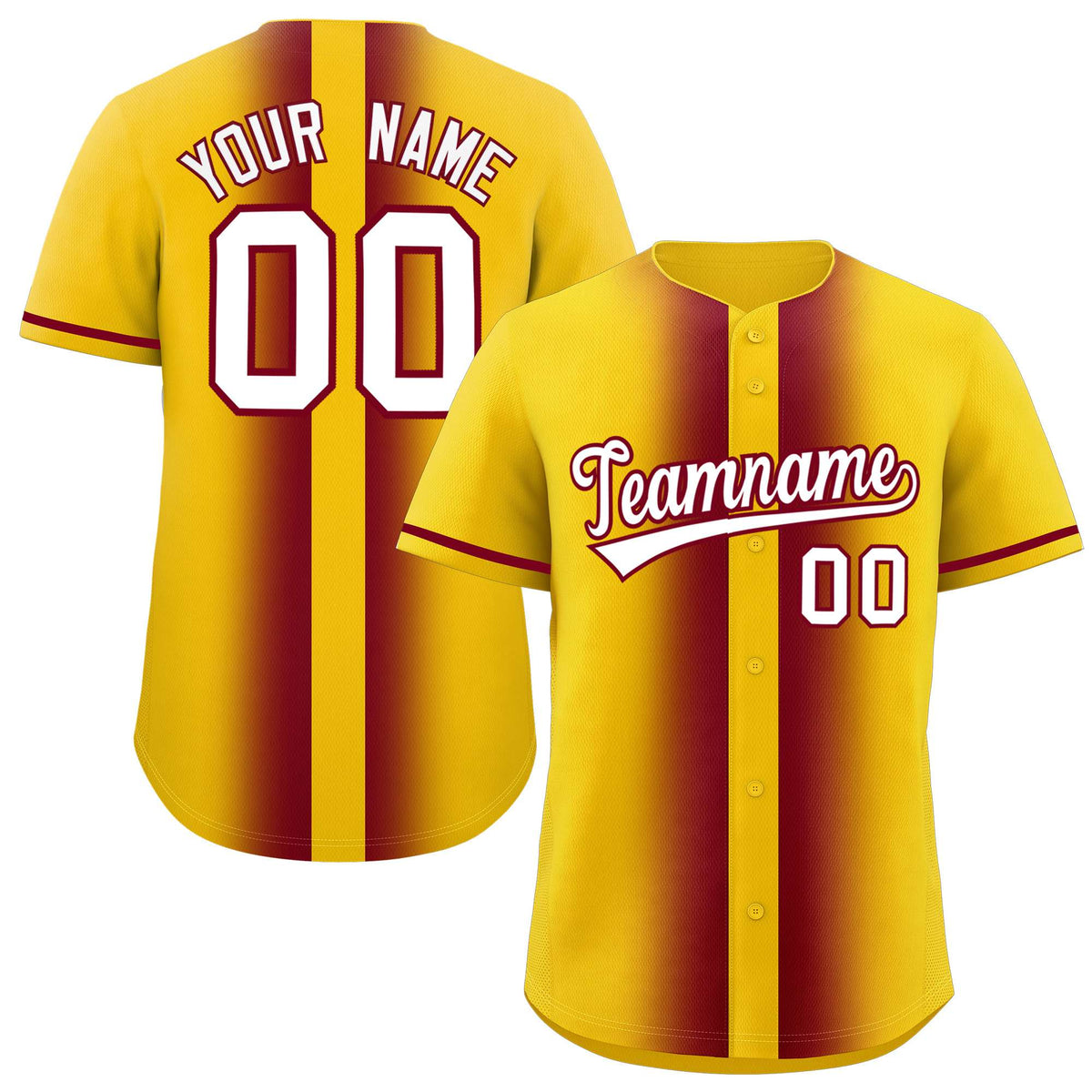 Custom Gold Crimson Lapel Gradient Fashion Authentic Baseball Jersey| KXKSHOP