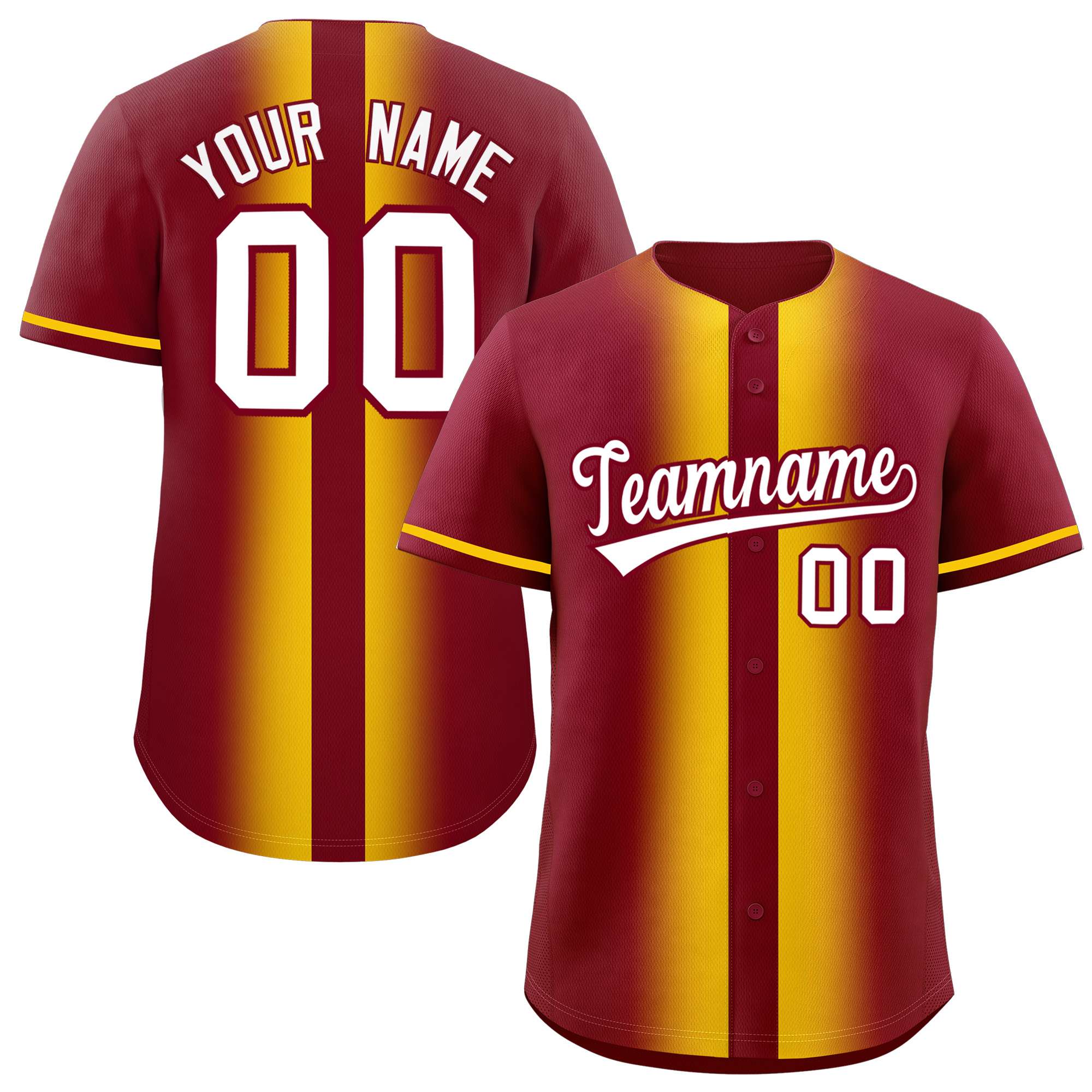 Custom Crimson Gold Lapel Gradient Fashion Authentic Baseball Jersey| KXKSHOP
