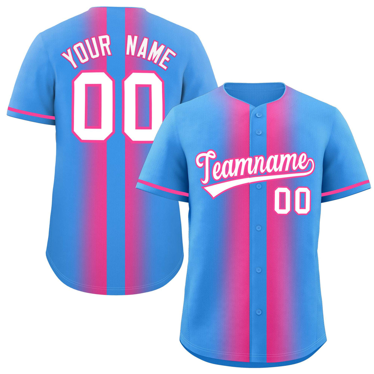 Custom Powder Blue Pink Lapel Gradient Fashion Authentic Baseball Jersey| KXKSHOP