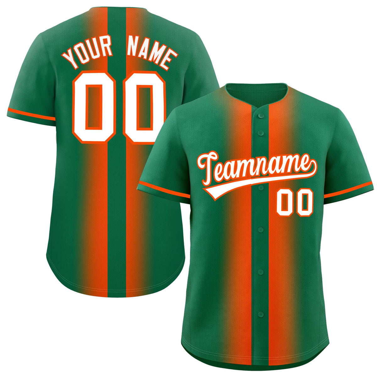 Custom Kelly Green Orange Lapel Gradient Fashion Authentic Baseball Jersey| KXKSHOP