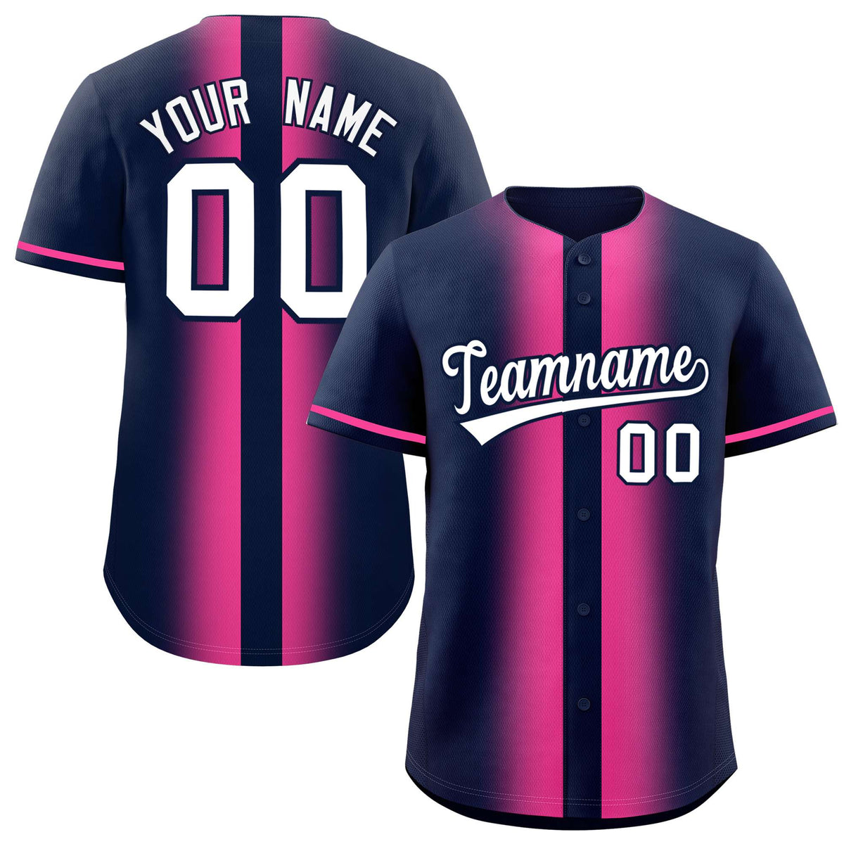 Custom Navy Pink Lapel Gradient Fashion Authentic Baseball Jersey| KXKSHOP