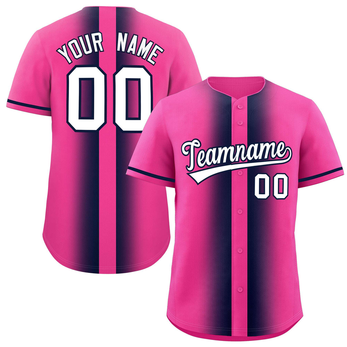 Custom Pink Navy Lapel Gradient Fashion Authentic Baseball Jersey| KXKSHOP