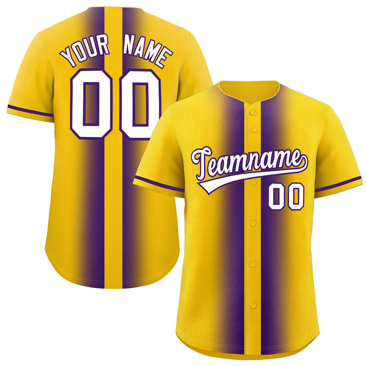 Custom Gold Purple Lapel Gradient Fashion Authentic Baseball Jersey| KXKSHOP