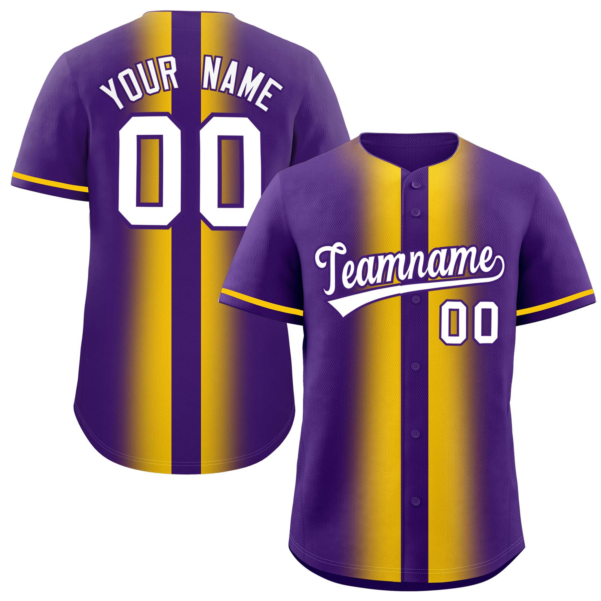 Custom Purple Gold Lapel Gradient Fashion Authentic Baseball Jersey| KXKSHOP