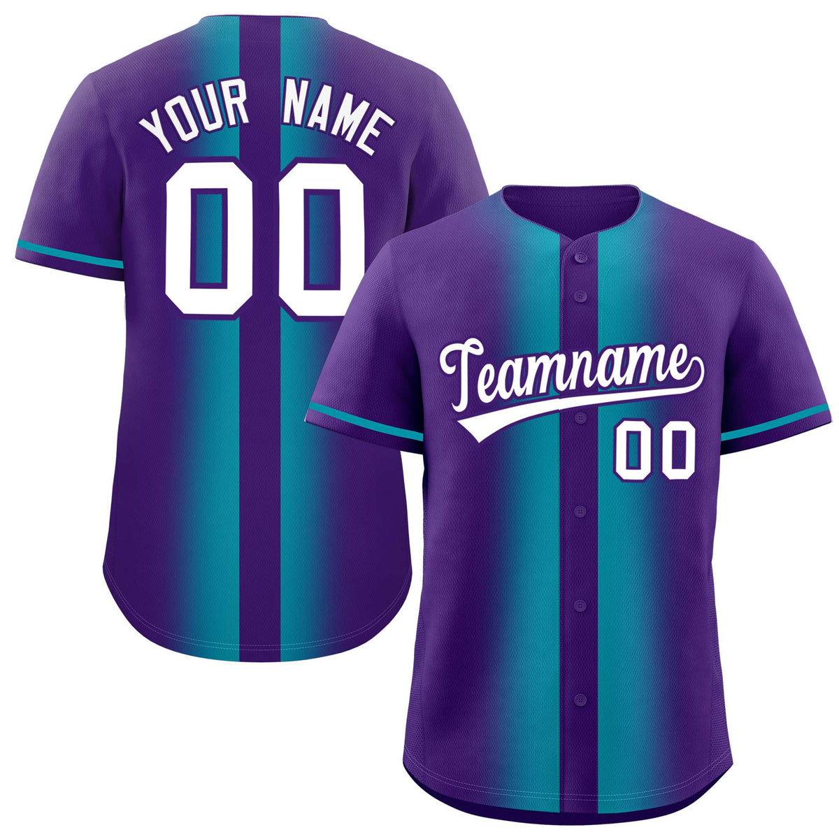 Custom Purple Aqua Lapel Gradient Fashion Authentic Baseball Jersey| KXKSHOP