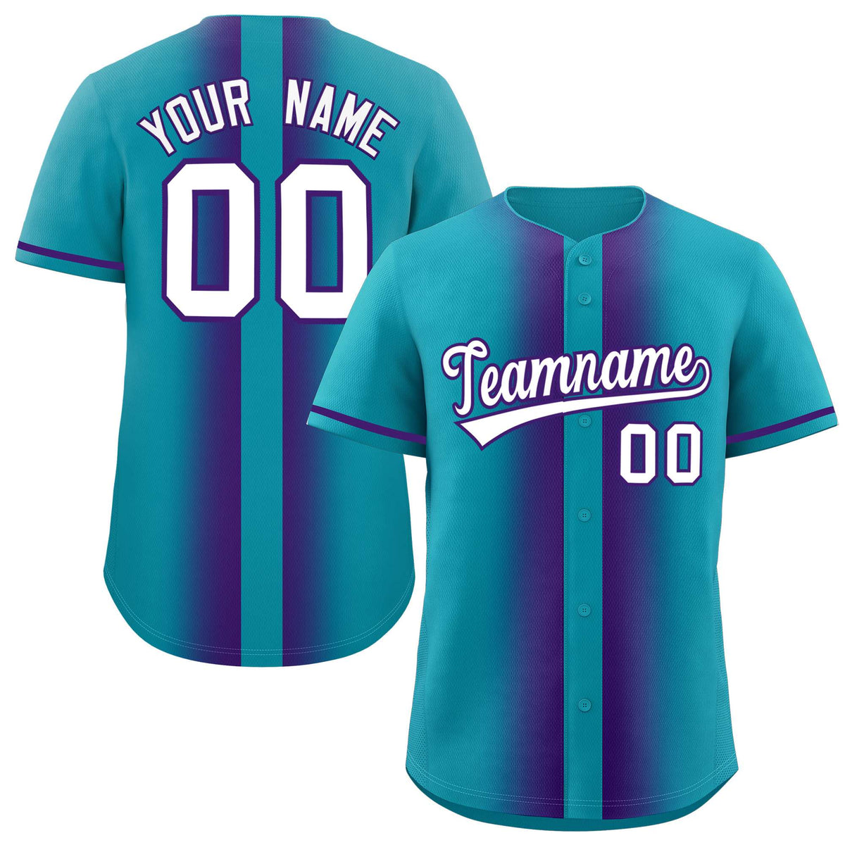 Custom Aqua Purple Lapel Gradient Fashion Authentic Baseball Jersey| KXKSHOP