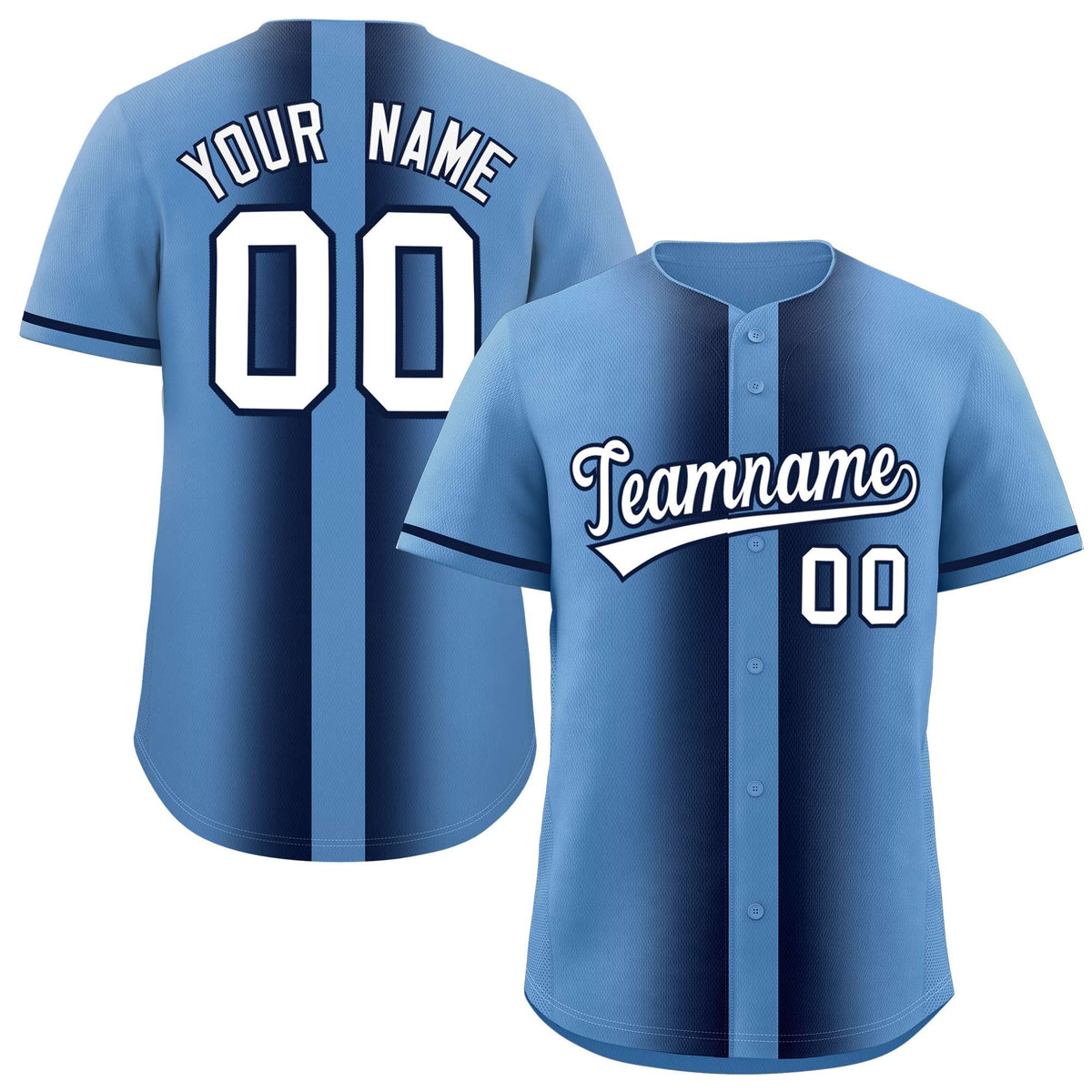 Custom Light Blue Navy Lapel Gradient Fashion Authentic Baseball Jersey| KXKSHOP