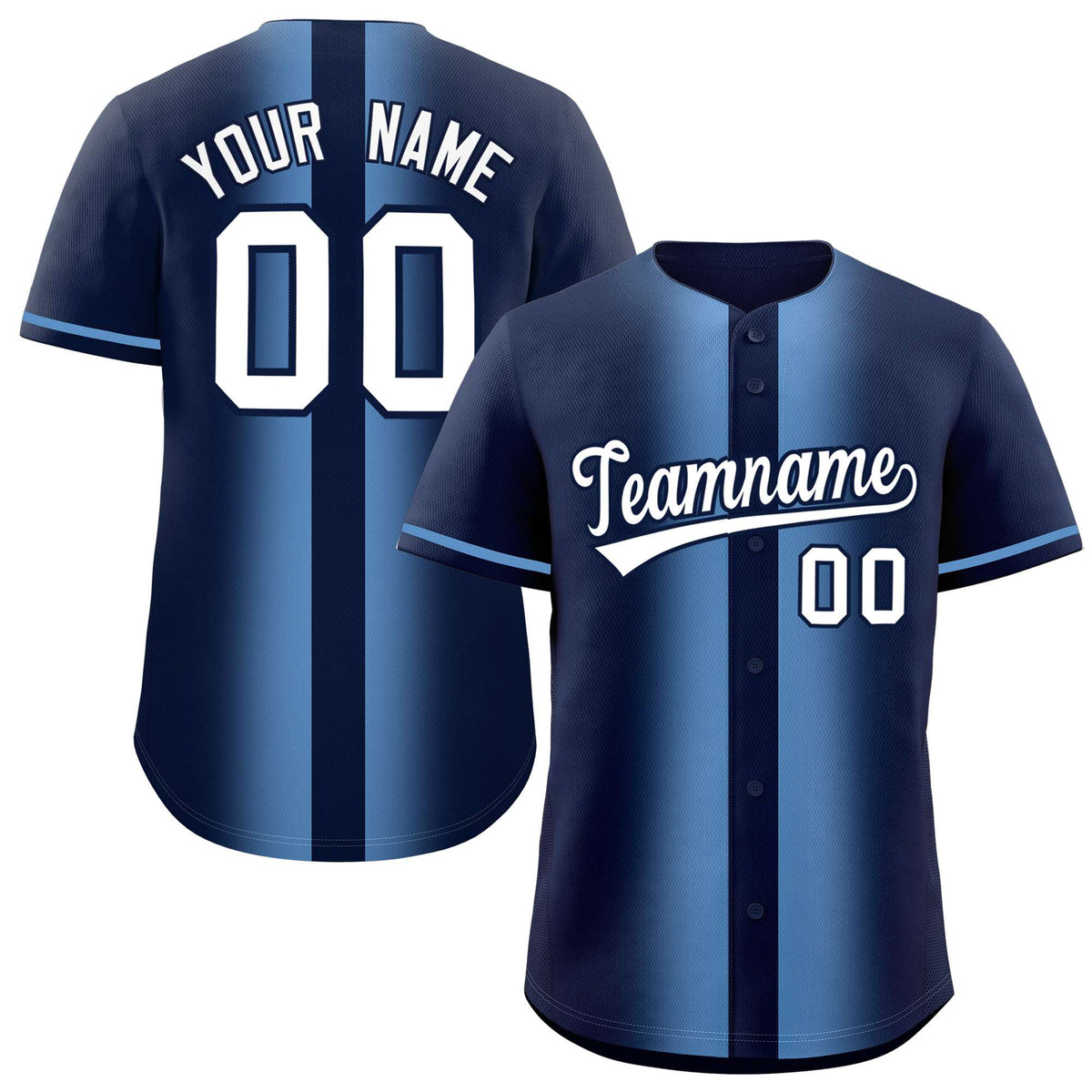 Custom Navy Light Blue Lapel Gradient Fashion Authentic Baseball Jersey| KXKSHOP