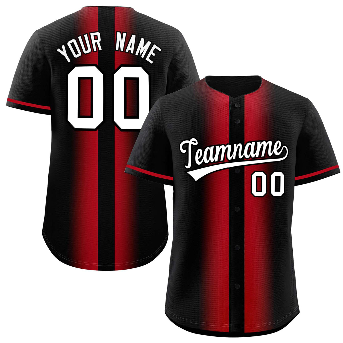 Custom Black Red Lapel Gradient Fashion Authentic Baseball Jersey| KXKSHOP