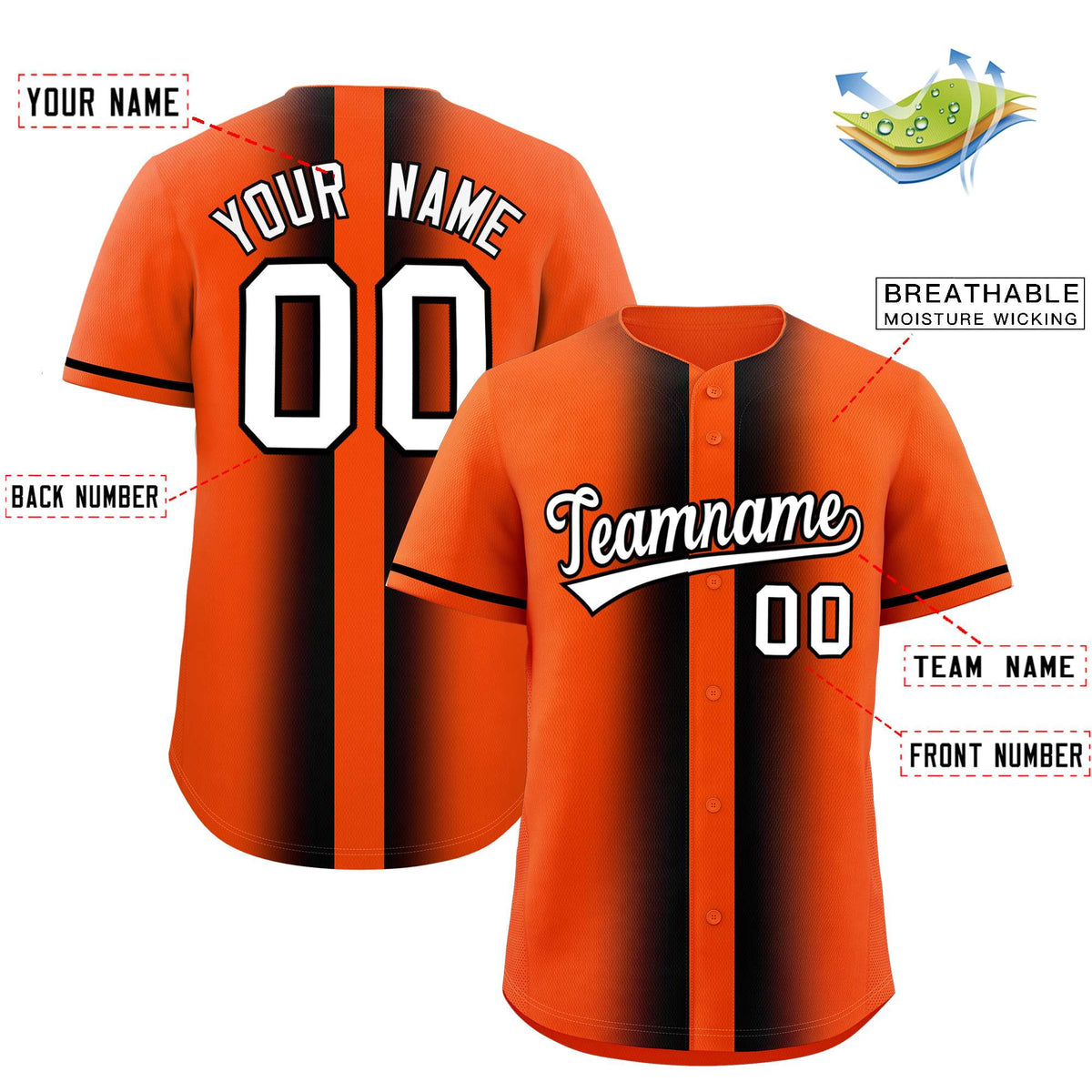 Custom Orange Black Lapel Gradient Fashion Authentic Baseball Jersey| KXKSHOP