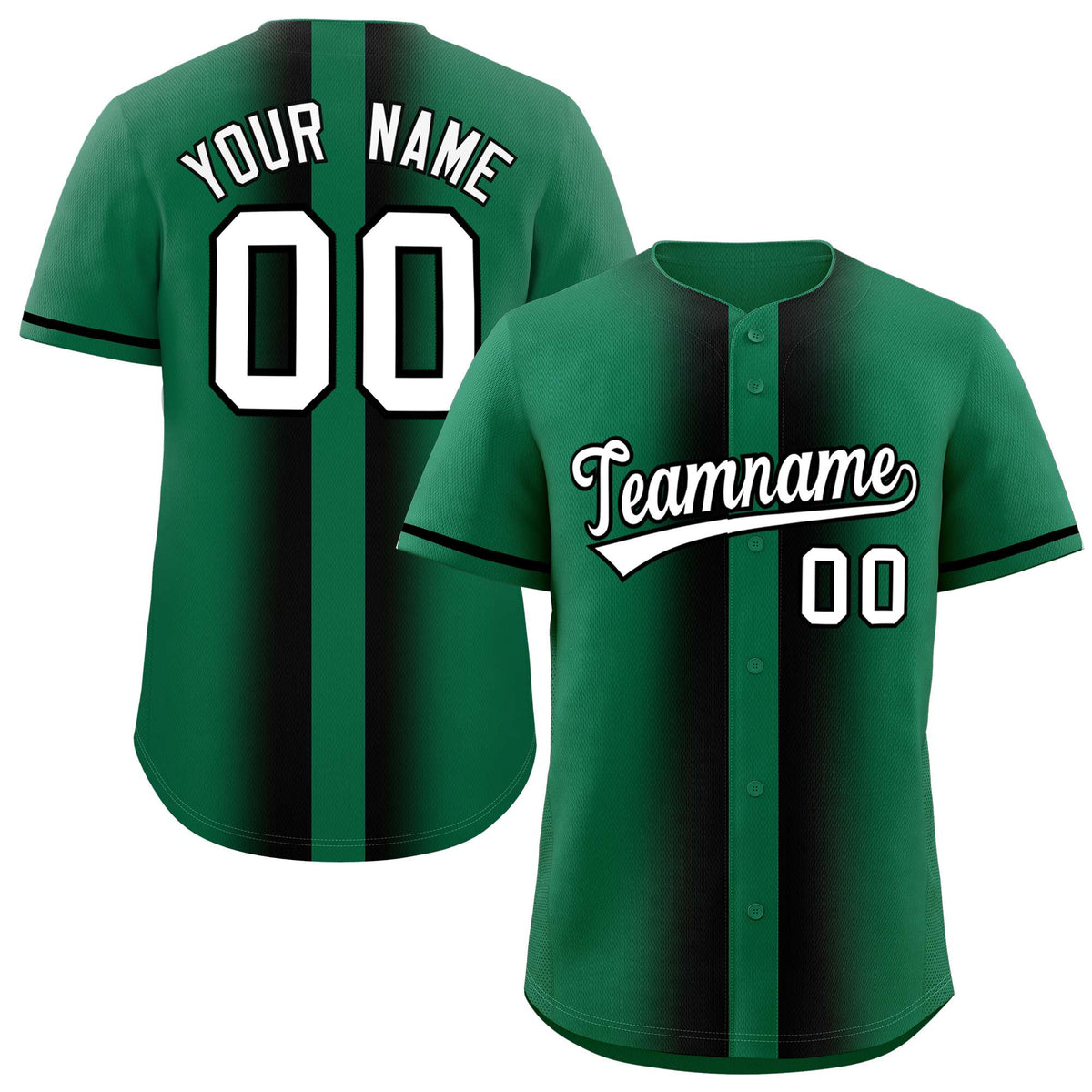 Custom Kelly Green Black Lapel Gradient Fashion Authentic Baseball Jersey| KXKSHOP