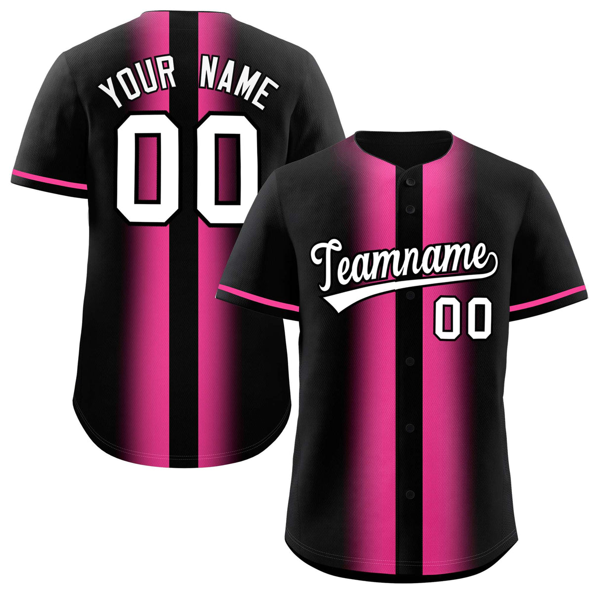 Custom Black Pink Lapel Gradient Fashion Authentic Baseball Jersey| KXKSHOP