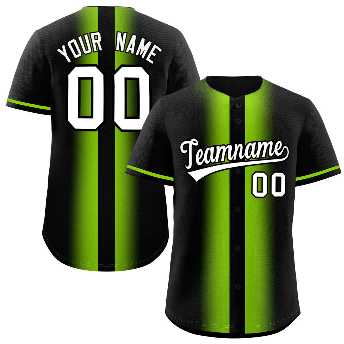 Custom Black Neon Green Lapel Gradient Fashion Authentic Baseball Jersey| KXKSHOP