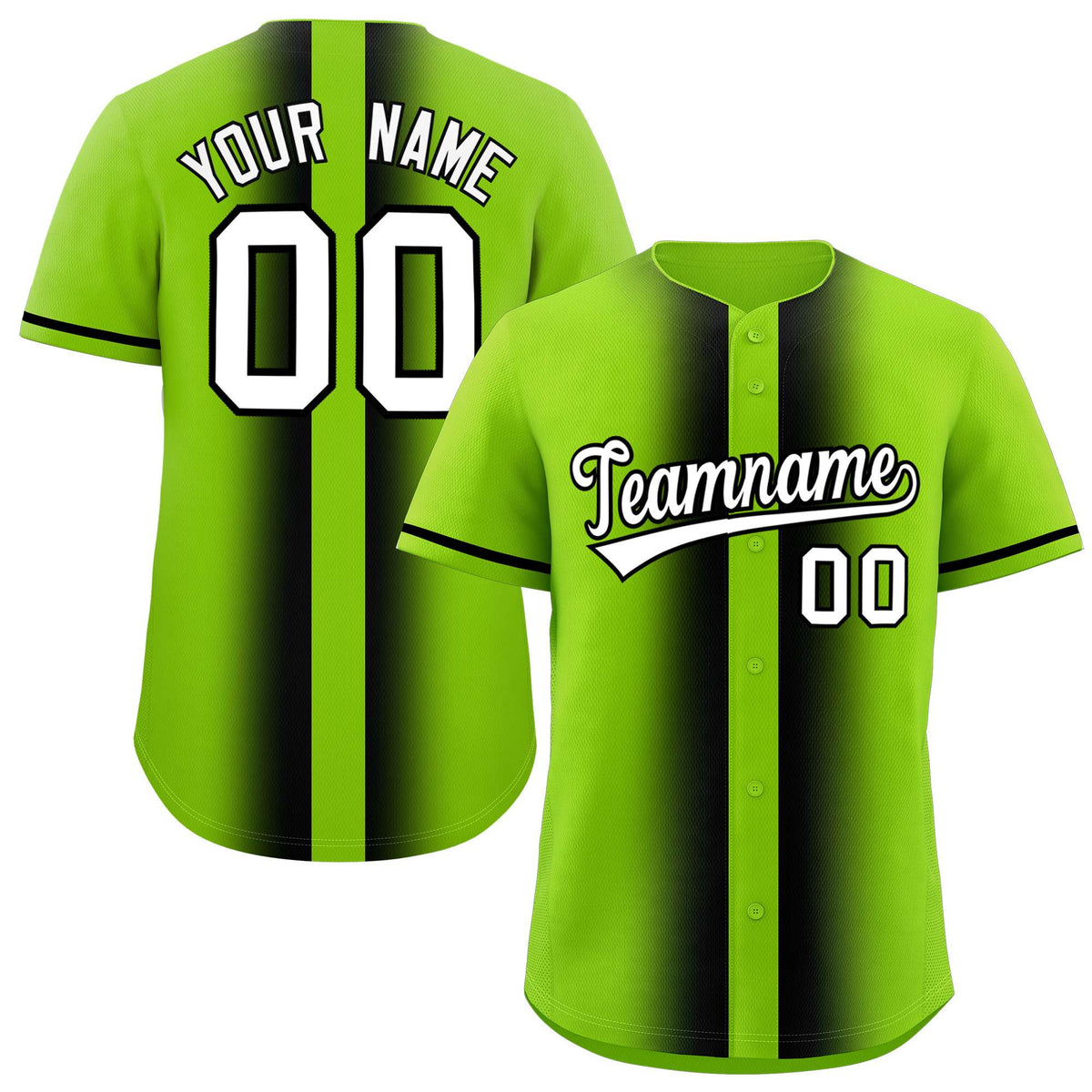 Custom Neon Green Black Lapel Gradient Fashion Authentic Baseball Jersey| KXKSHOP