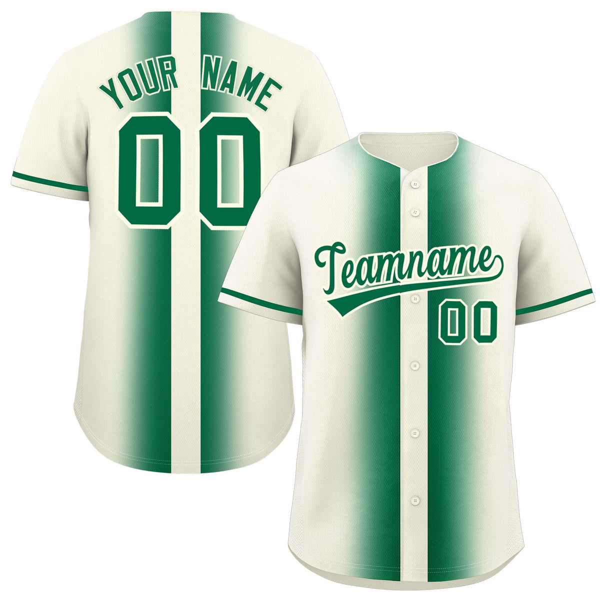 Custom Cream Kelly Green Lapel Gradient Fashion Authentic Baseball Jersey| KXKSHOP