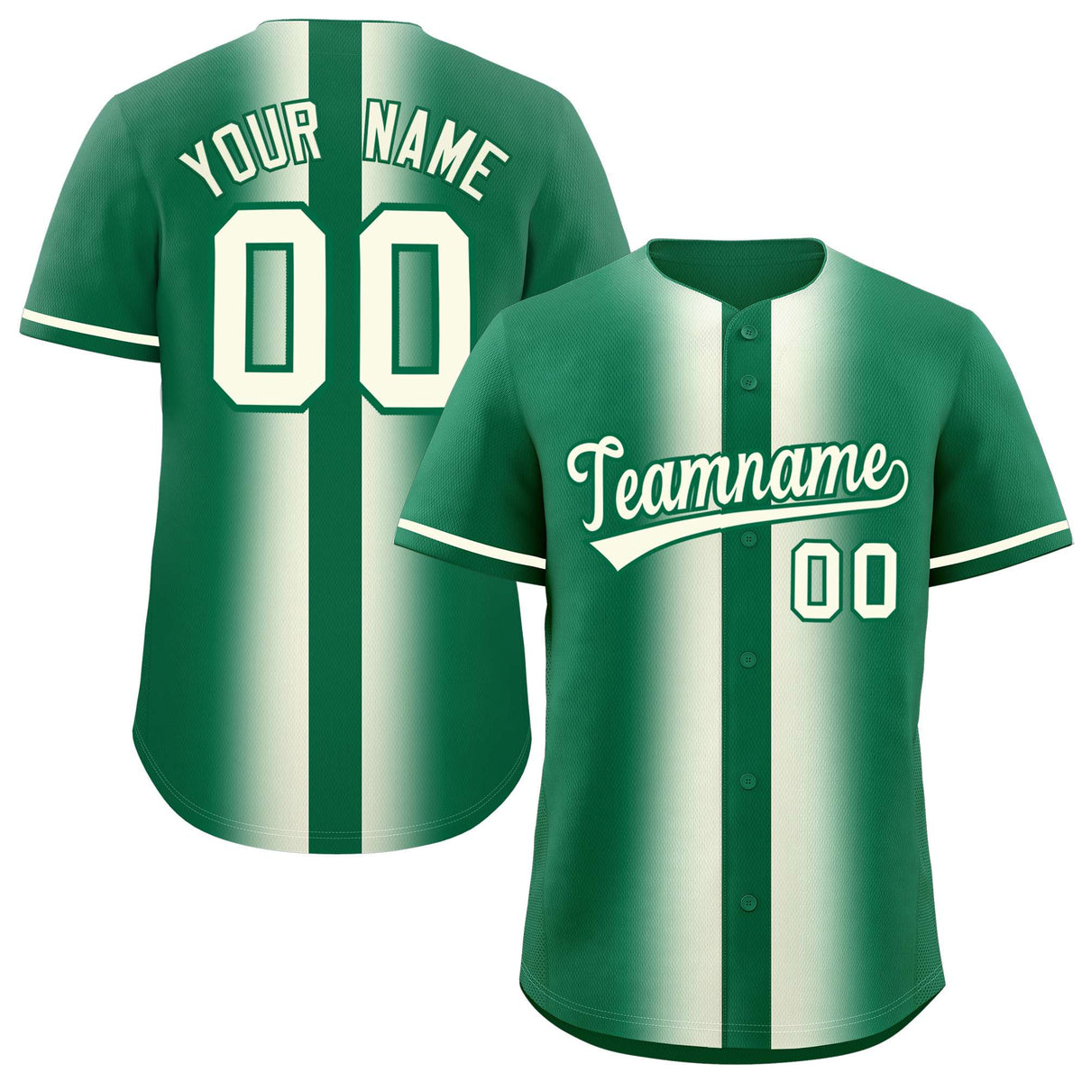Custom Kelly Green Cream Lapel Gradient Fashion Authentic Baseball Jersey| KXKSHOP