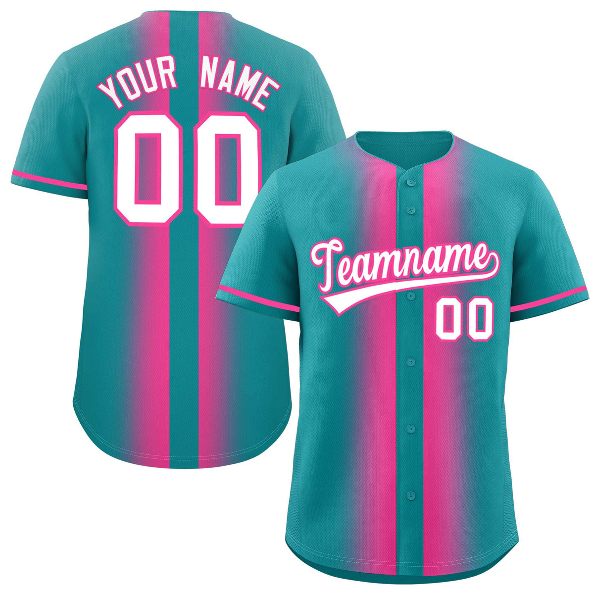 Custom Aqua Pink Lapel Gradient Fashion Authentic Baseball Jersey| KXKSHOP
