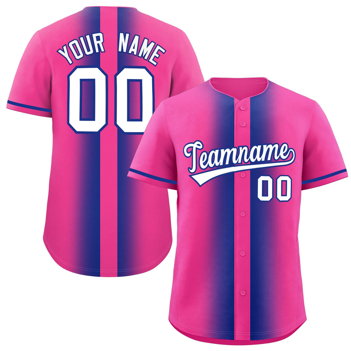 Custom Pink Royal Lapel Gradient Fashion Authentic Baseball Jersey| KXKSHOP