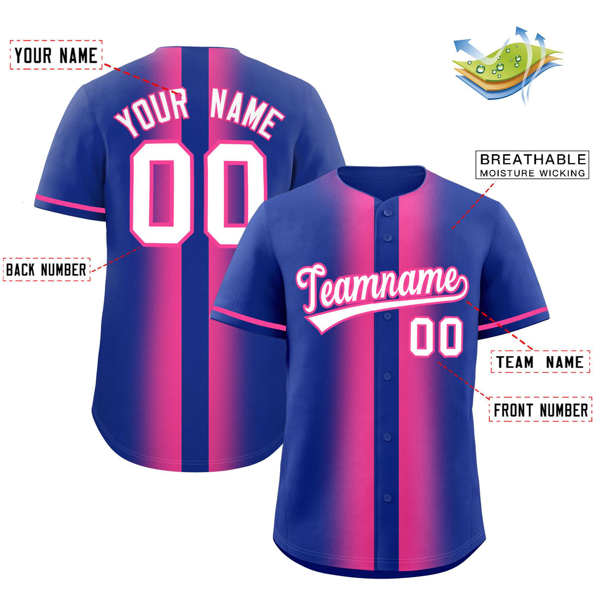 Custom Royal Pink Lapel Gradient Fashion Authentic Baseball Jersey| KXKSHOP