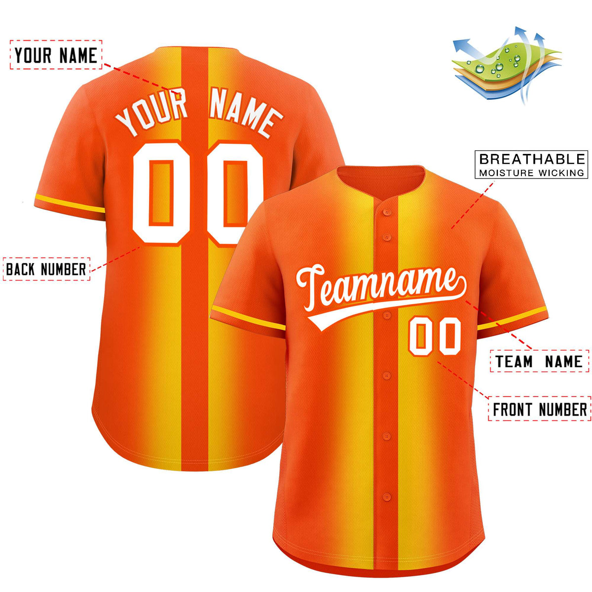 Custom Orange Gold Lapel Gradient Fashion Authentic Baseball Jersey| KXKSHOP