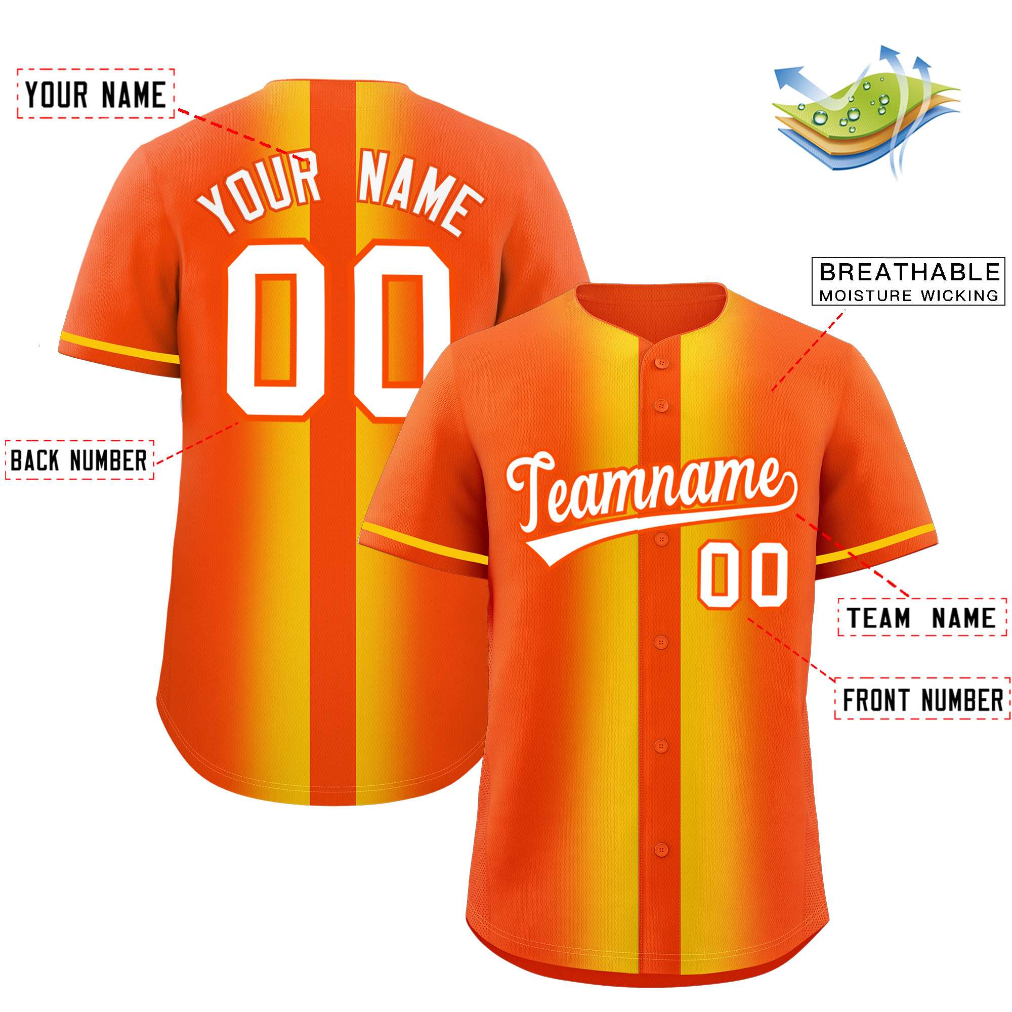 Custom Orange Gold Lapel Gradient Fashion Authentic Baseball Jersey| KXKSHOP