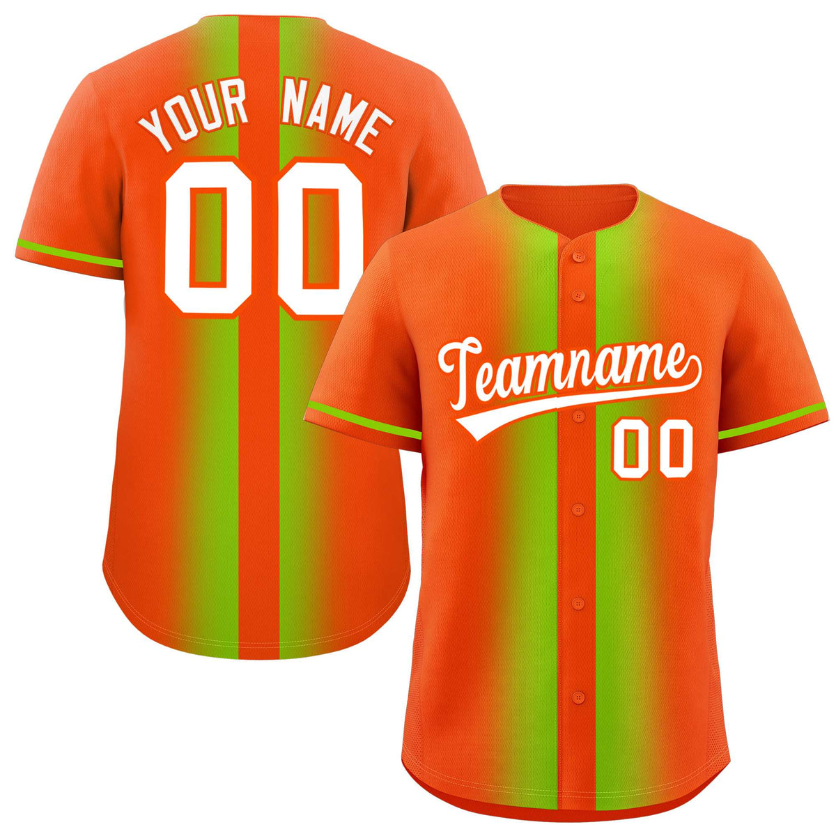 Custom Orange Neon Green Lapel Gradient Fashion Authentic Baseball Jersey| KXKSHOP