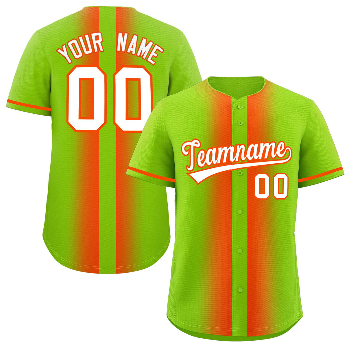 Custom Neon Green Orange Lapel Gradient Fashion Authentic Baseball Jersey| KXKSHOP