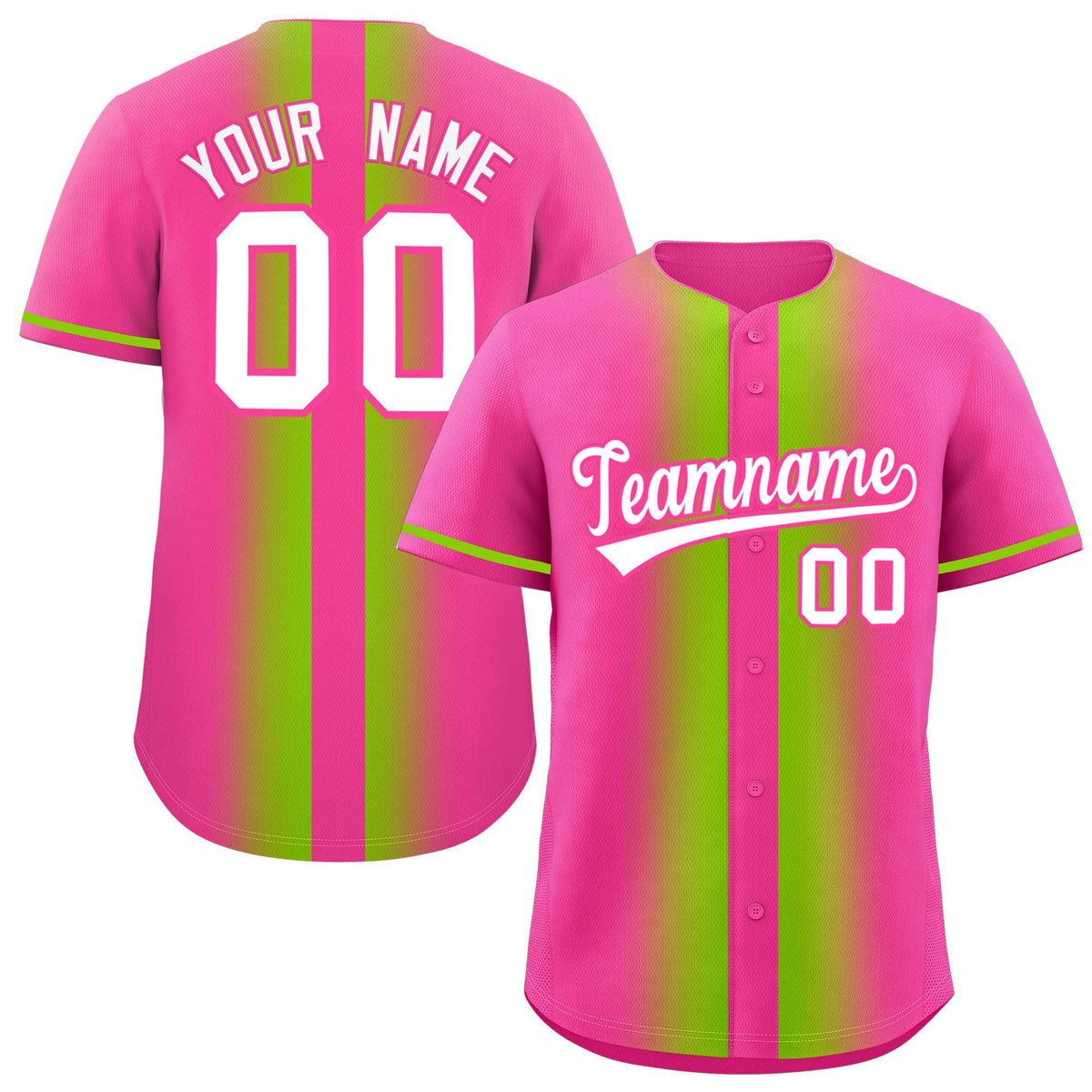 Custom Pink Neon Green Lapel Gradient Fashion Authentic Baseball Jersey| KXKSHOP