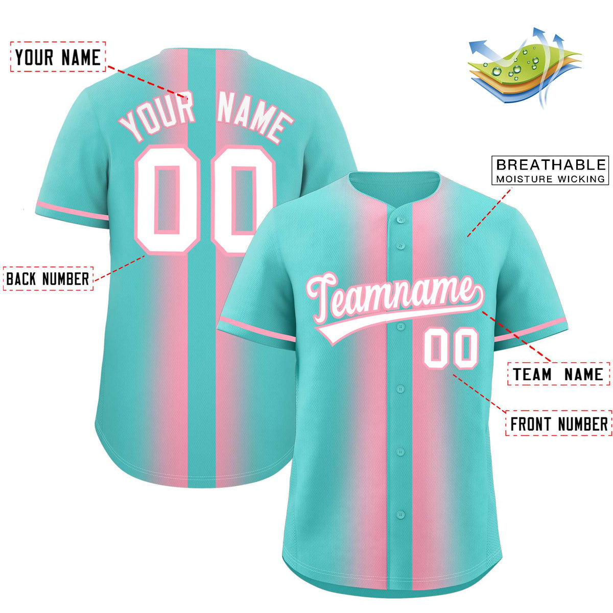 Custom Bright Green Light Pink Lapel Gradient Fashion Authentic Baseball Jersey| KXKSHOP