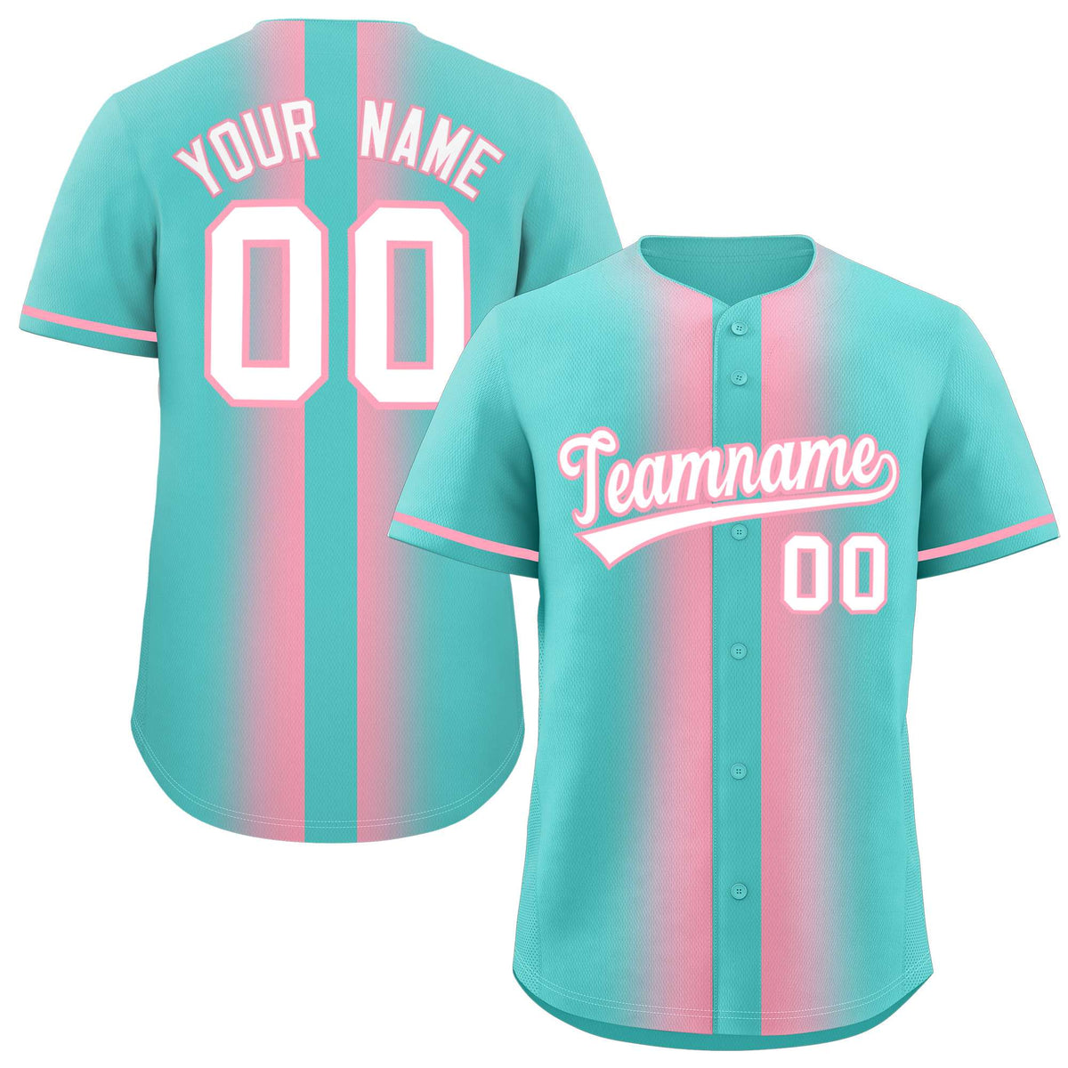 Custom Bright Green Light Pink Lapel Gradient Fashion Authentic Baseball Jersey| KXKSHOP