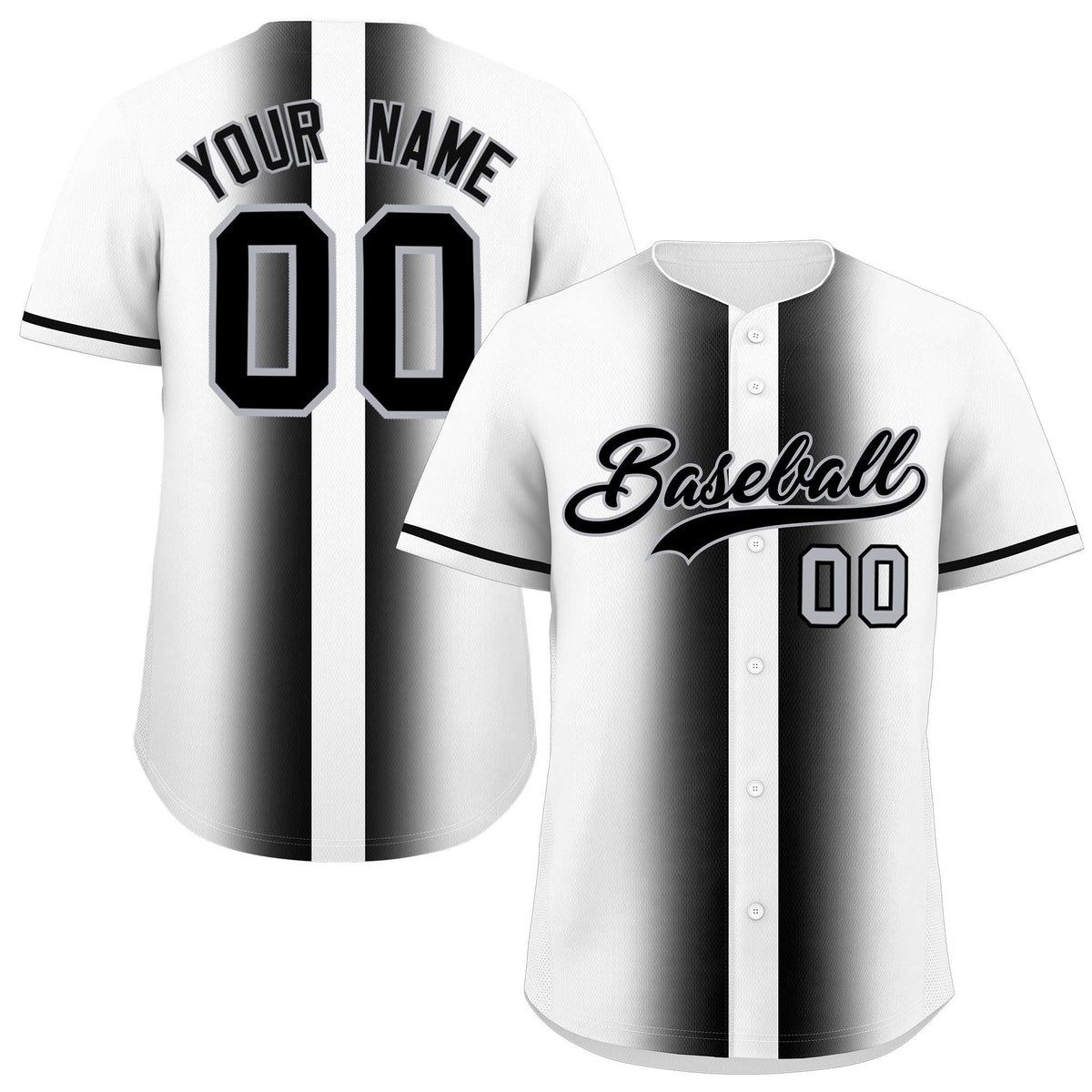 Custom White Black Lapel Gradient Fashion Authentic Baseball Jersey| KXKSHOP