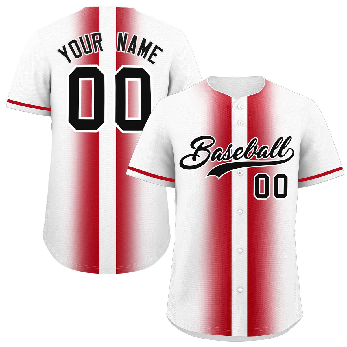 Custom White Red Lapel Gradient Fashion Authentic Baseball Jersey| KXKSHOP