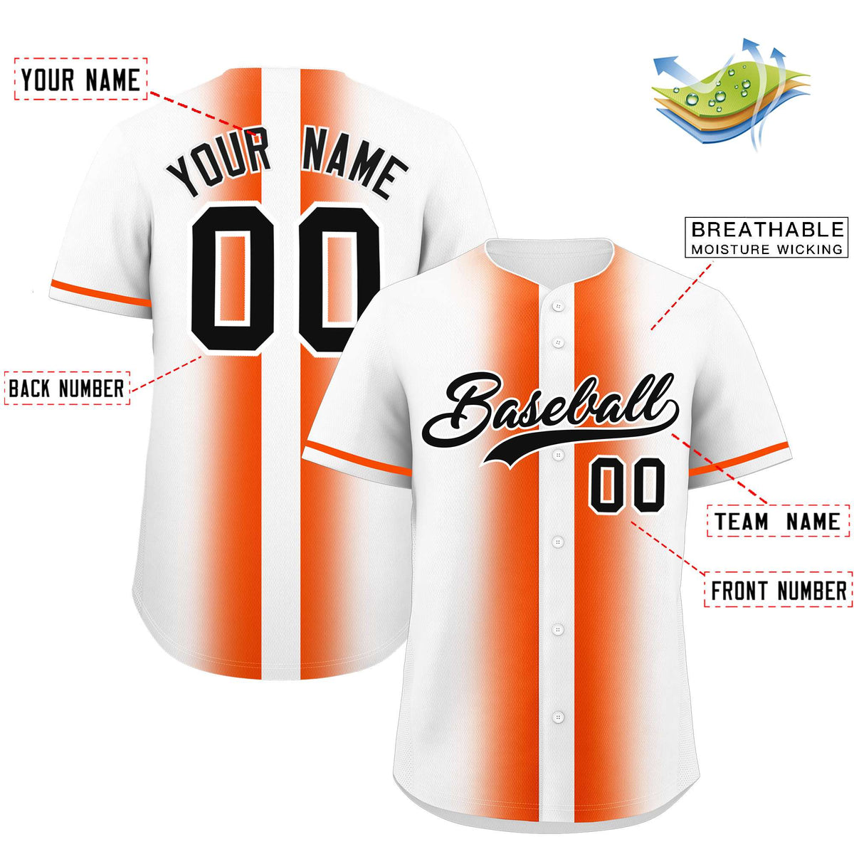 Custom White Orange Lapel Gradient Fashion Authentic Baseball Jersey| KXKSHOP