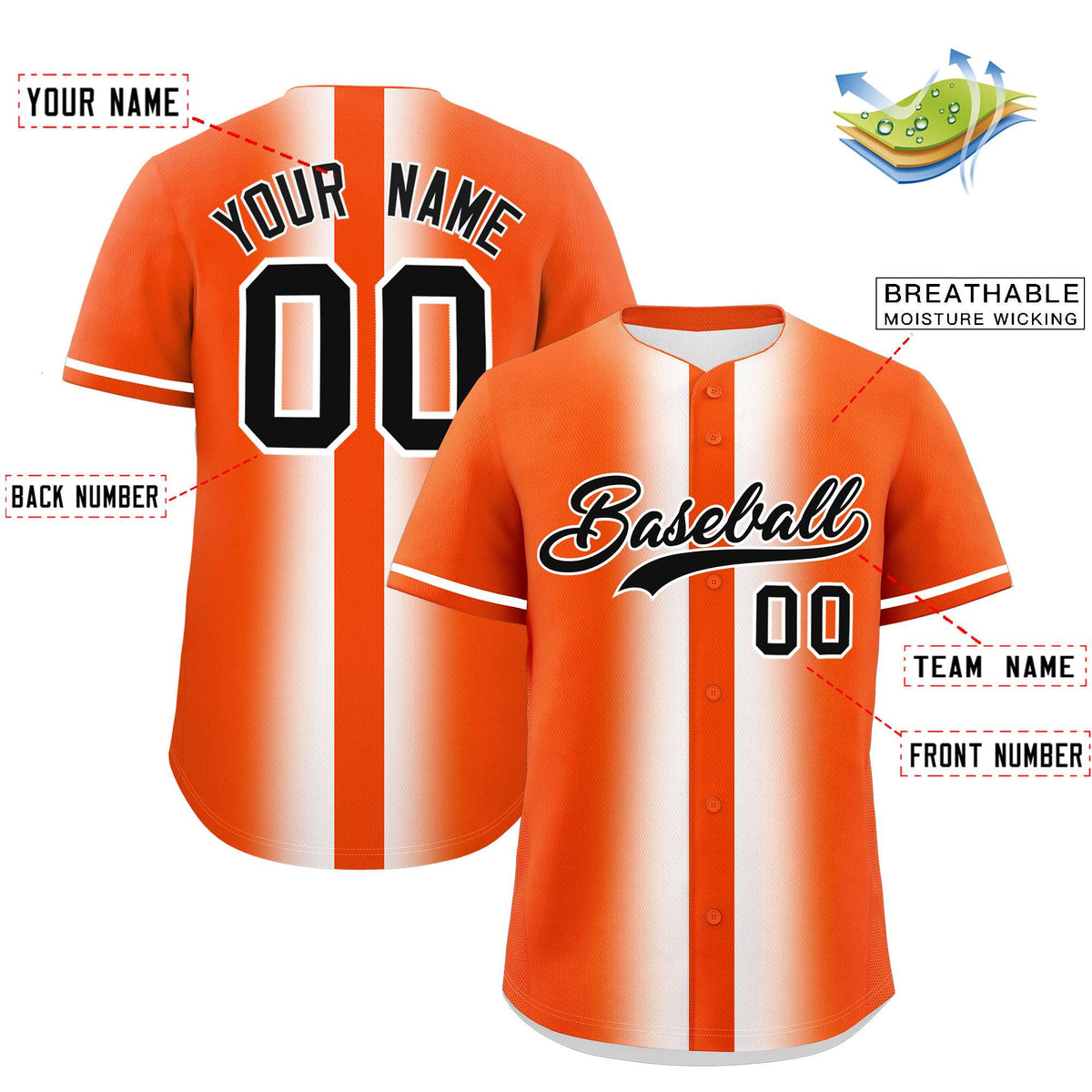 Custom Orange White Lapel Gradient Fashion Authentic Baseball Jersey| KXKSHOP