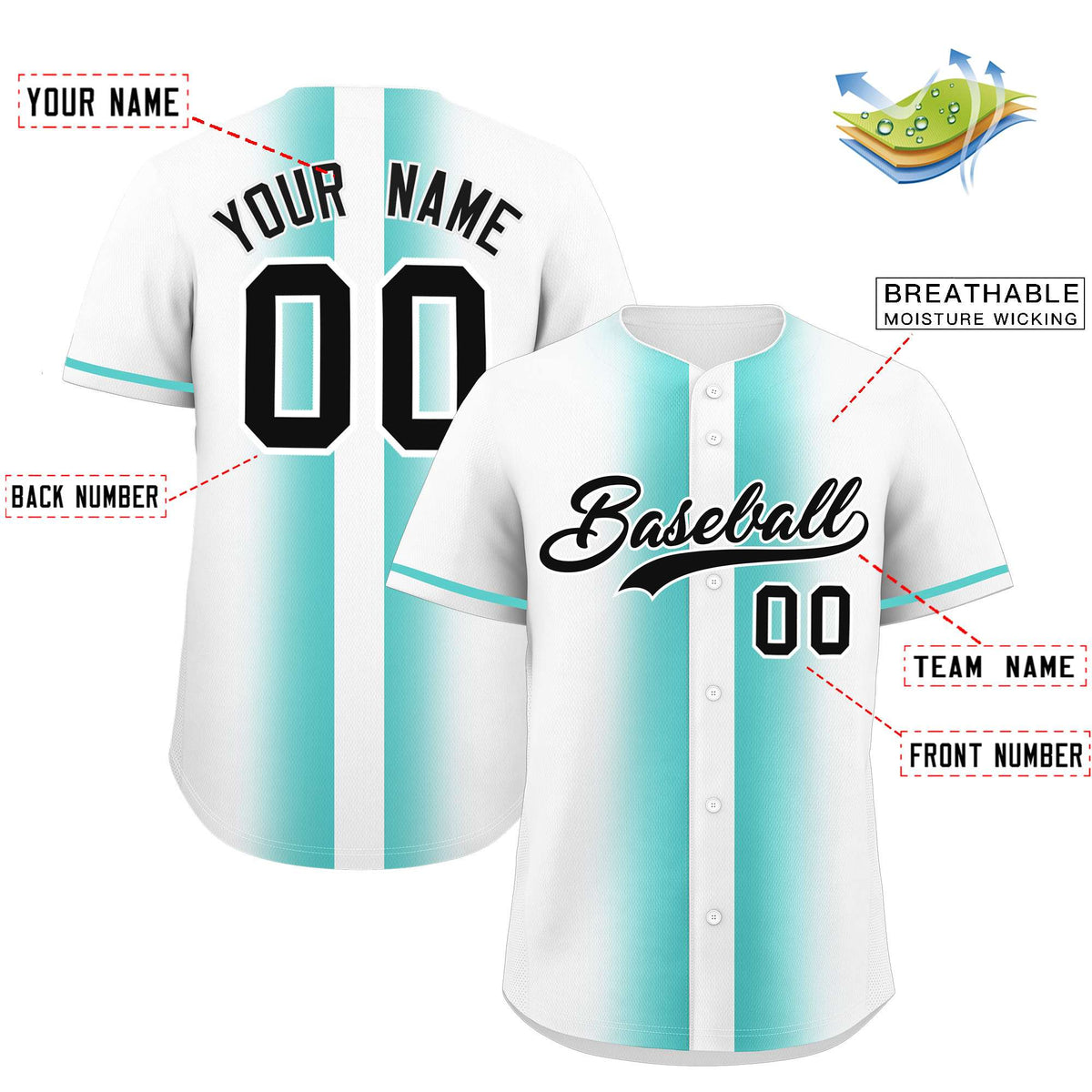 Custom White Bright Green Lapel Gradient Fashion Authentic Baseball Jersey| KXKSHOP