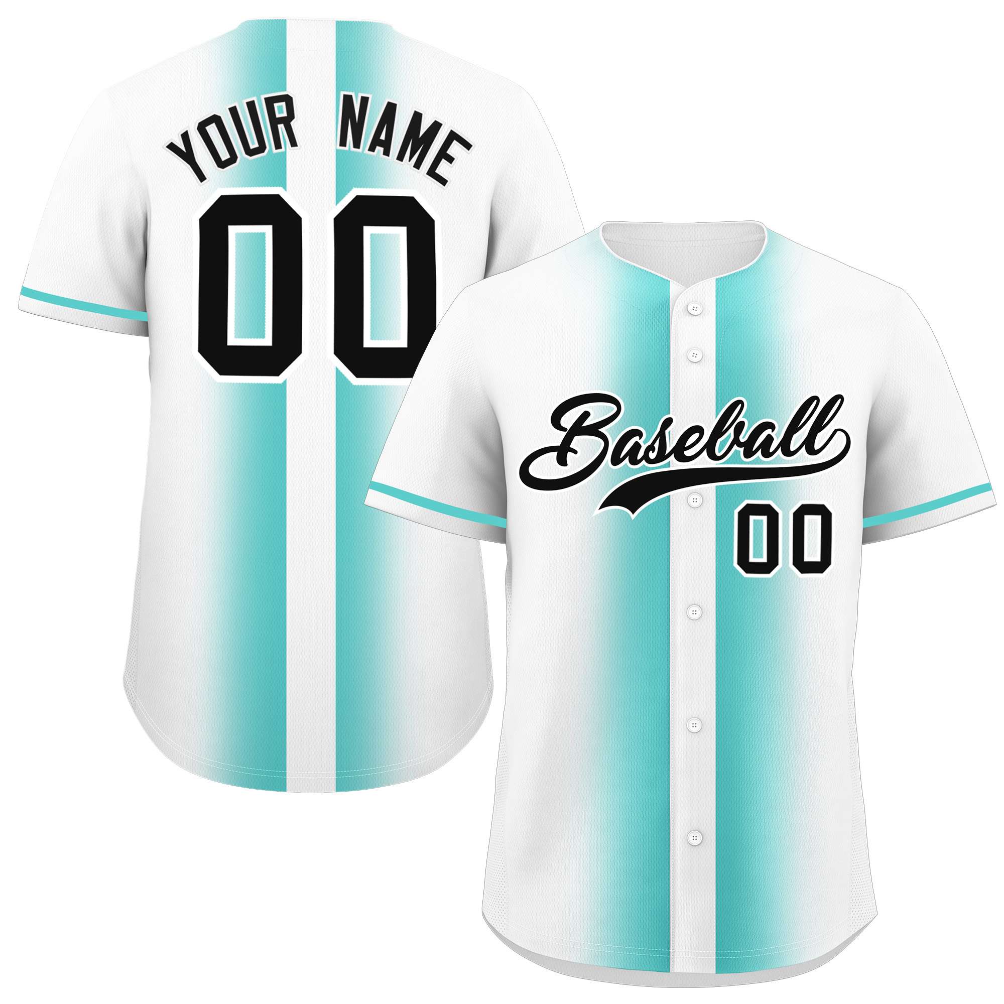 Custom White Bright Green Lapel Gradient Fashion Authentic Baseball Jersey| KXKSHOP