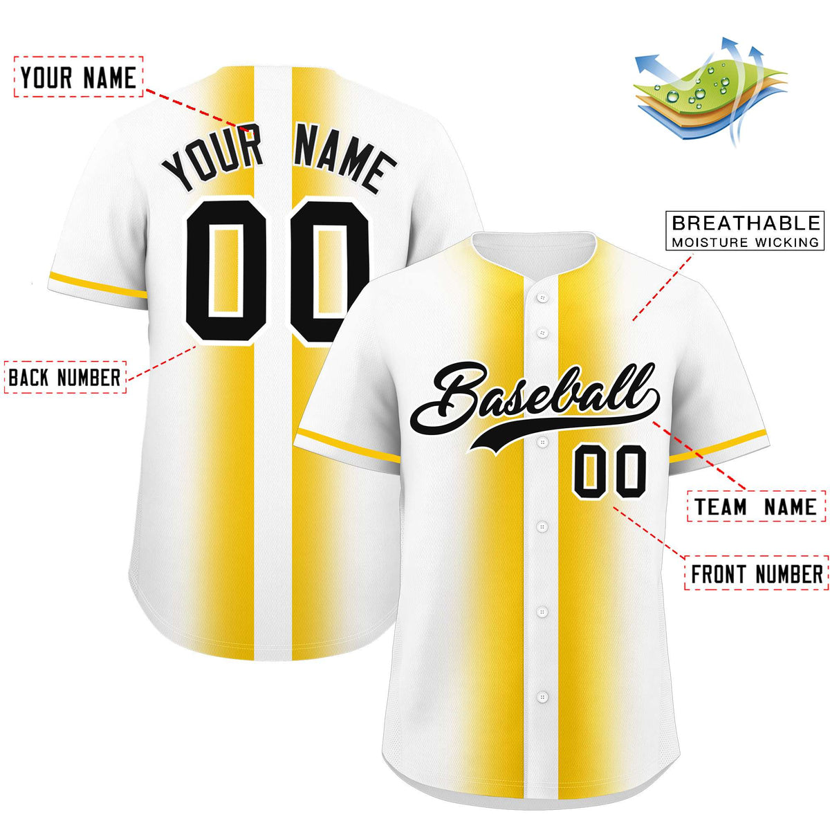 Custom White Gold Lapel Gradient Fashion Authentic Baseball Jersey| KXKSHOP