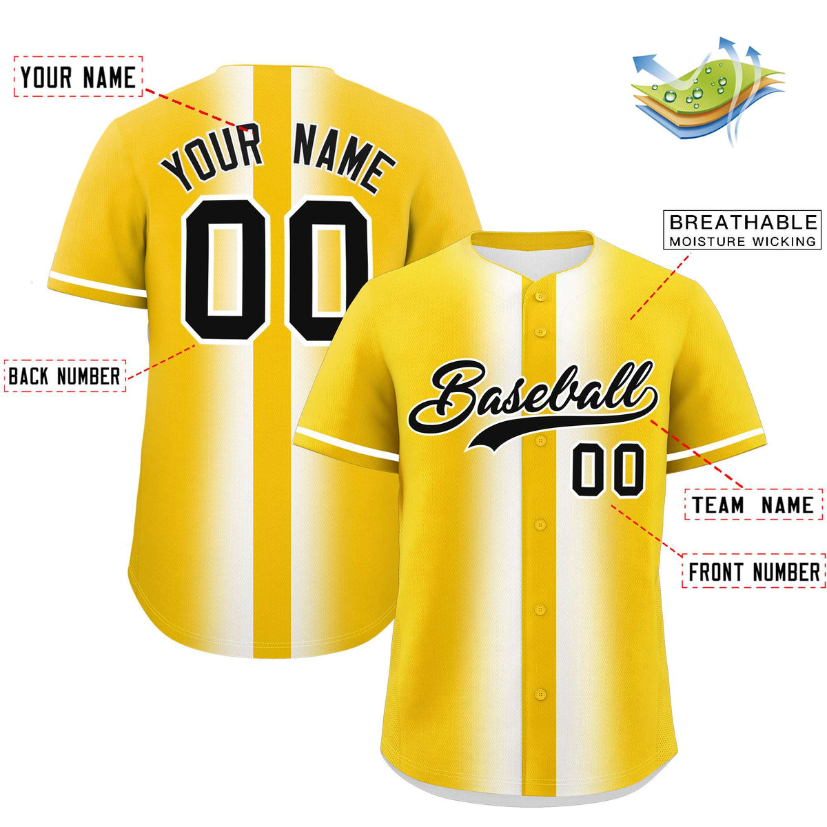 Custom Gold White Lapel Gradient Fashion Authentic Baseball Jersey| KXKSHOP