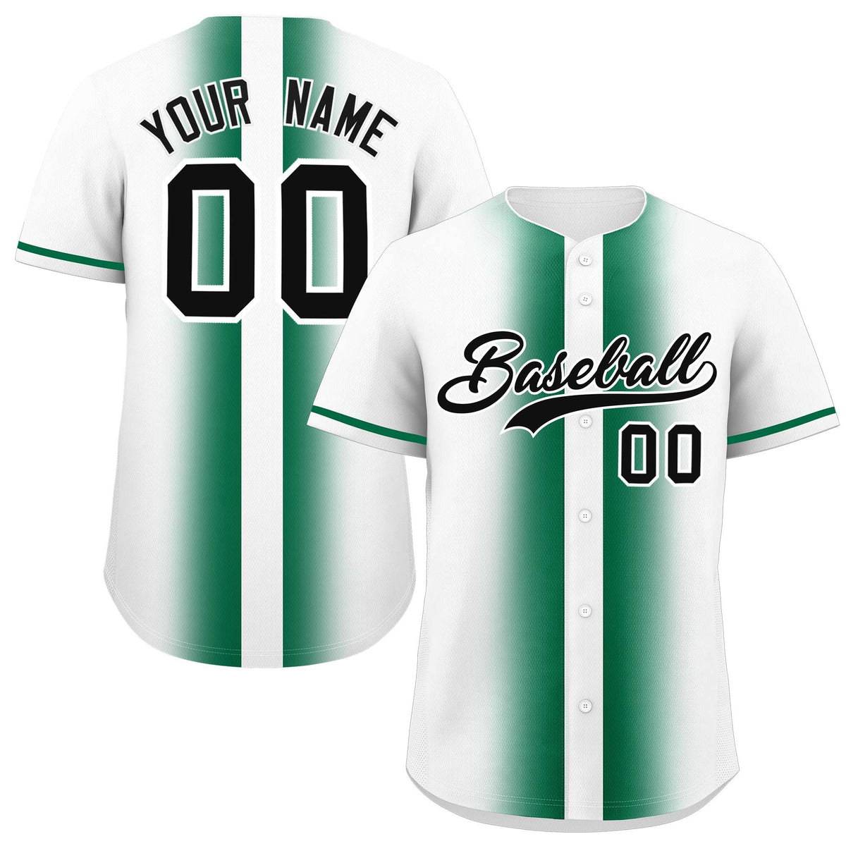 Custom White Kelly Green Lapel Gradient Fashion Authentic Baseball Jersey| KXKSHOP