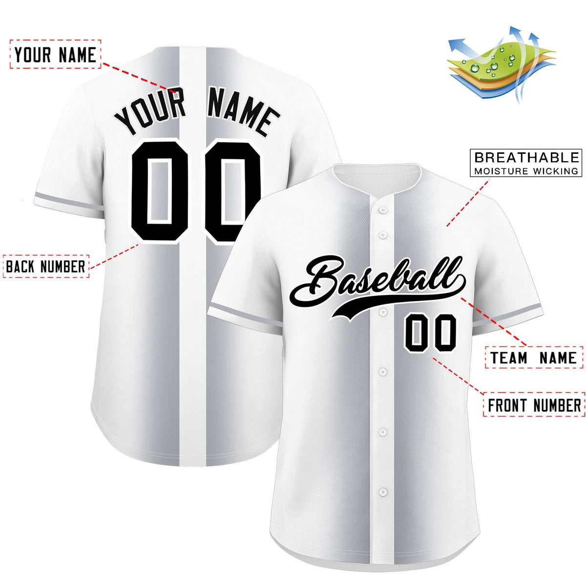 Custom White Silver Lapel Gradient Fashion Authentic Baseball Jersey| KXKSHOP