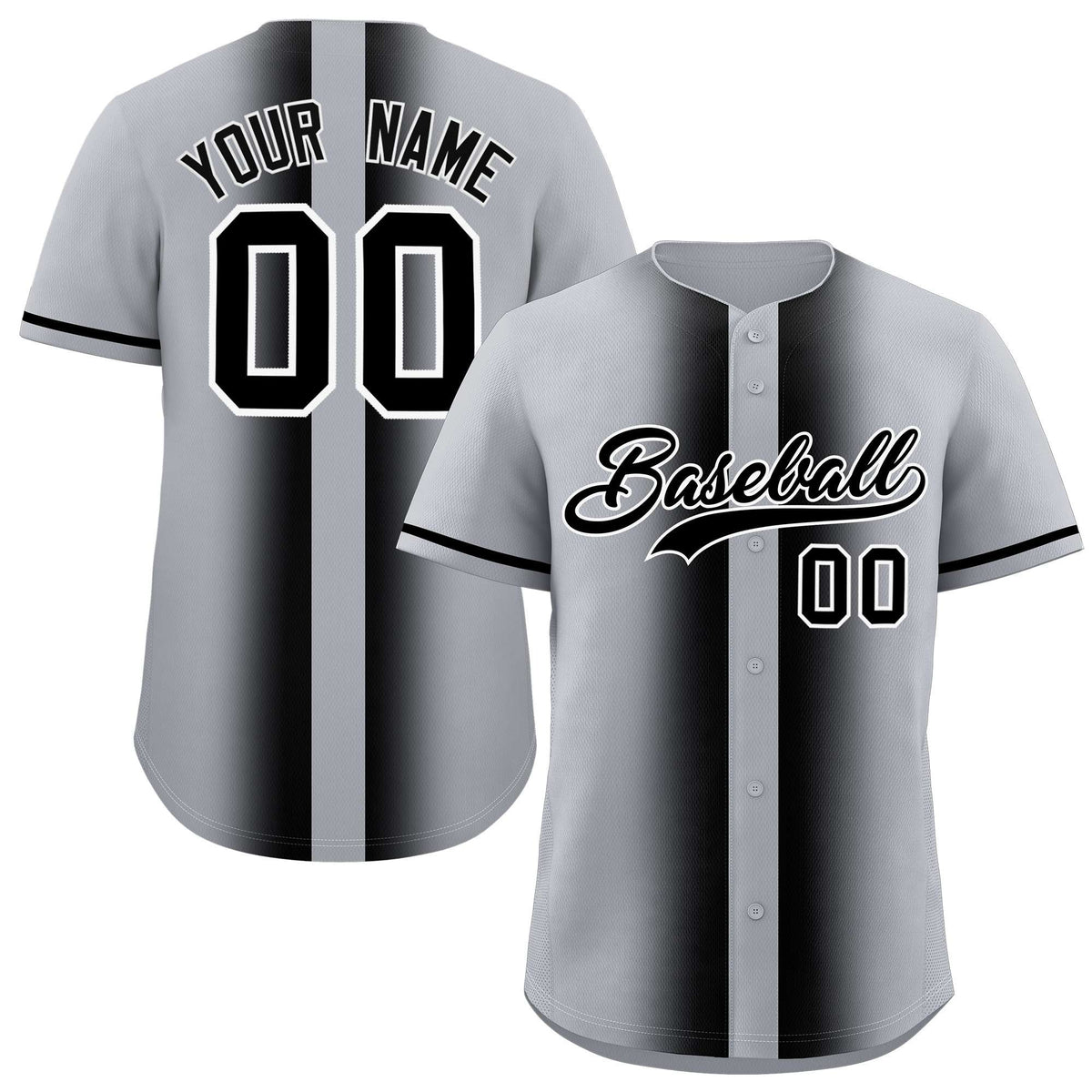 Custom Silver Black Lapel Gradient Fashion Authentic Baseball Jersey| KXKSHOP