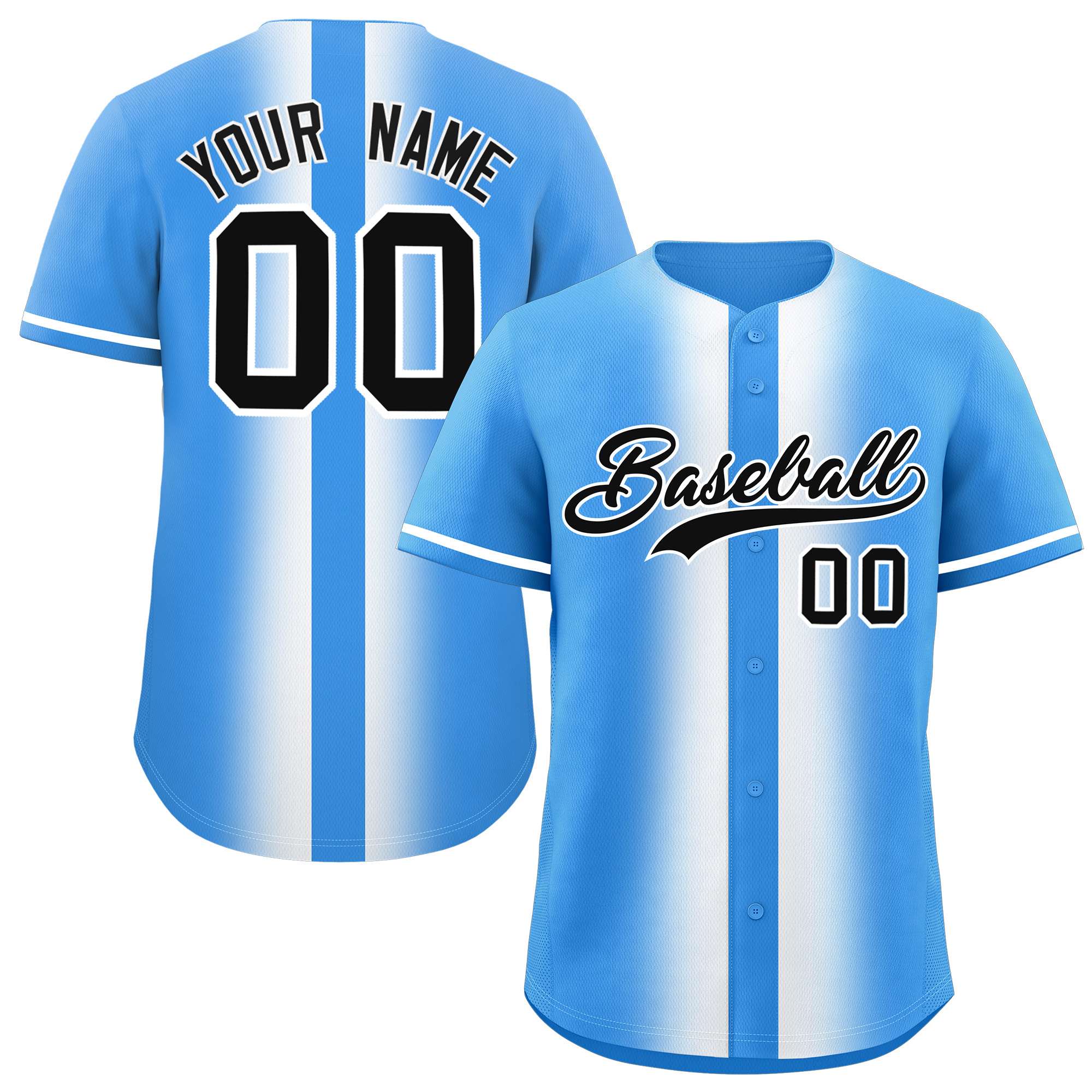 Custom Powder Blue White Lapel Gradient Fashion Authentic Baseball Jersey| KXKSHOP